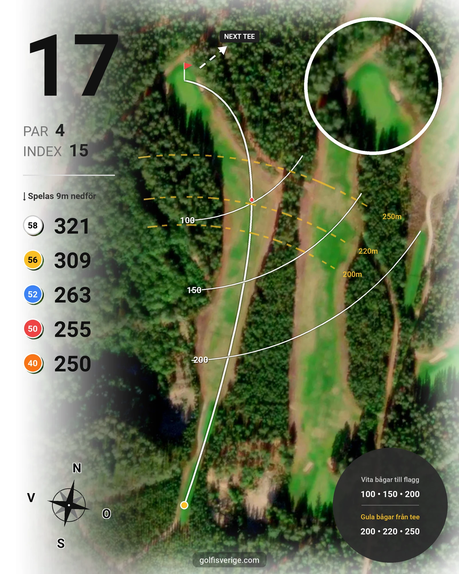Banguide 9-hålsbana m 5 olika tees på Granöbygdens Golfklubb - Hål 17 karta