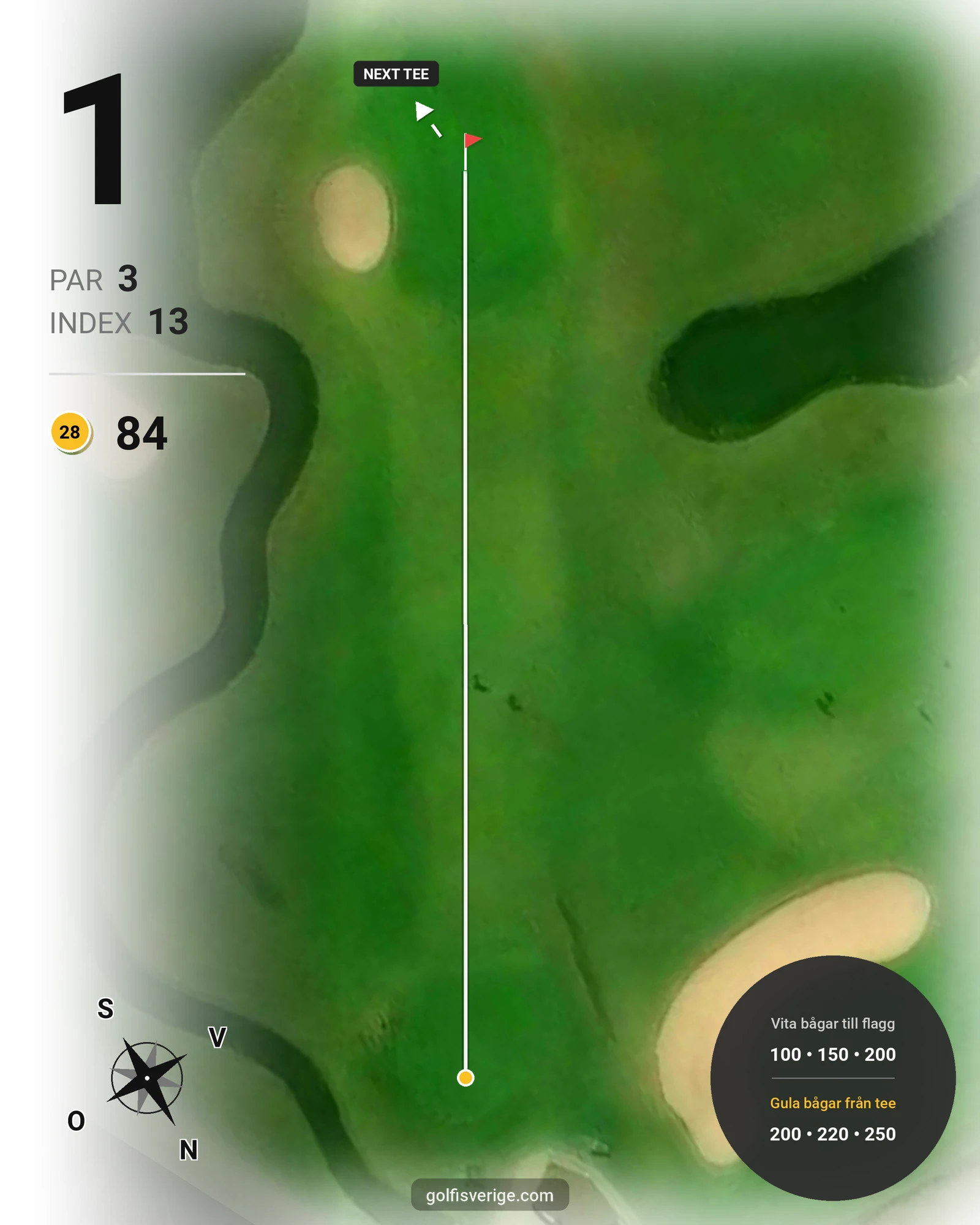 Banguide Gräppås 9-hålsbana på Gräppås Golfklubb - Hål 1 karta