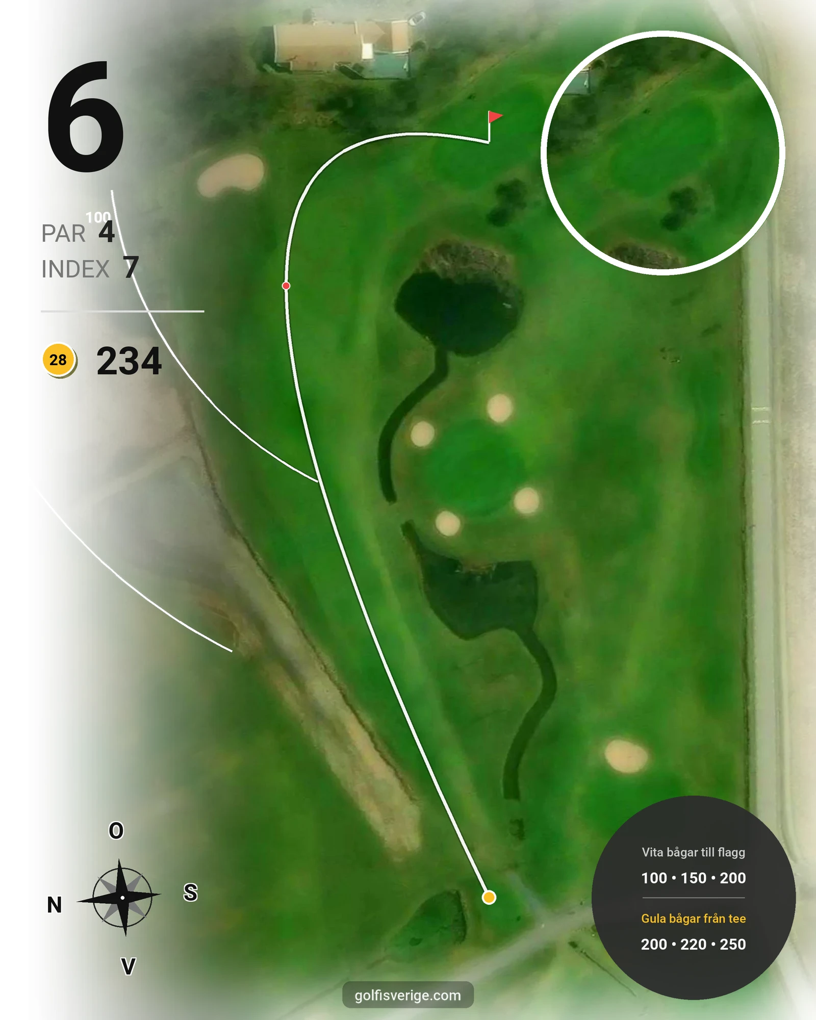 Banguide Gräppås 9-hålsbana på Gräppås Golfklubb - Hål 6 karta