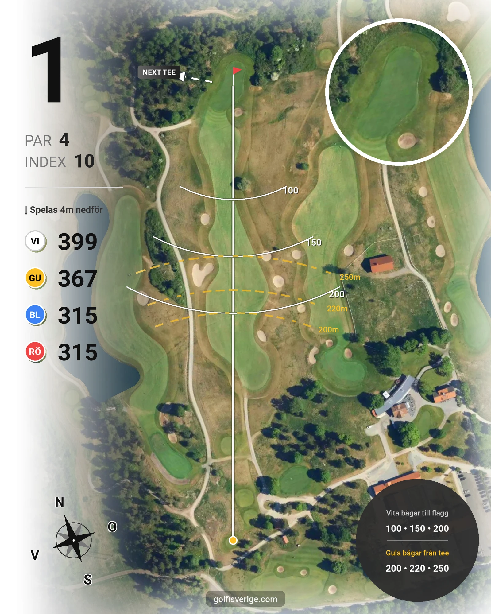 Banguide Svartinge Golf på Grindslanten Golfklubb - Hål 1 karta