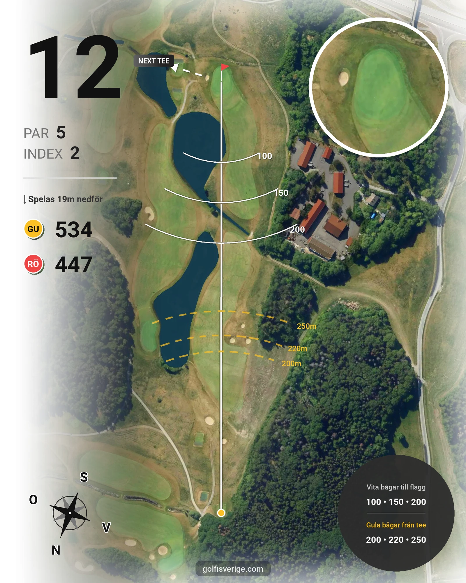 Banguide Rotebro Golf 9-hålsbanan på Grindslanten Golfklubb - Hål 12 karta