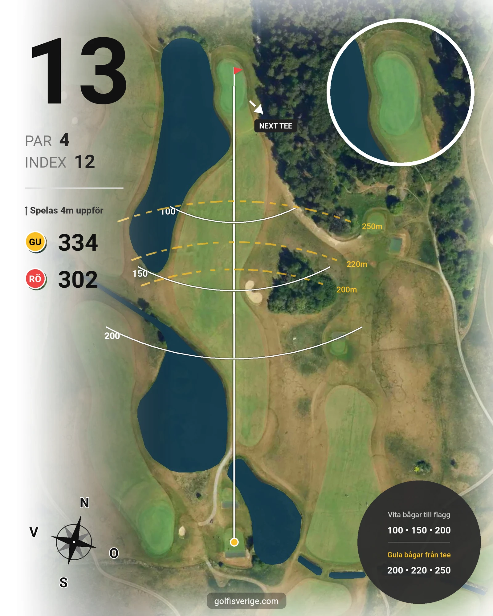 Banguide Rotebro Golf 9-hålsbanan på Grindslanten Golfklubb - Hål 13 karta
