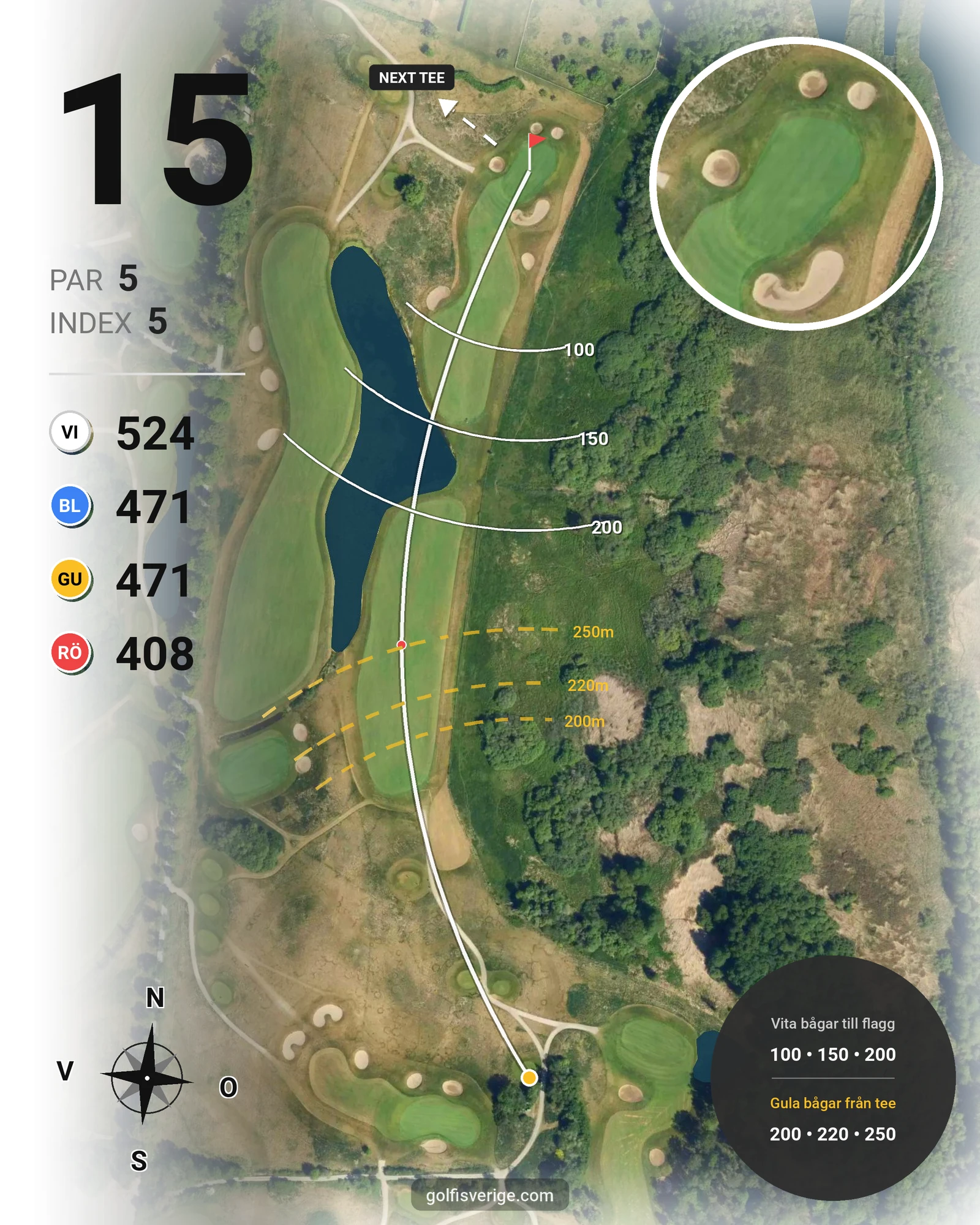 Banguide Svartinge Golf på Grindslanten Golfklubb - Hål 15 karta