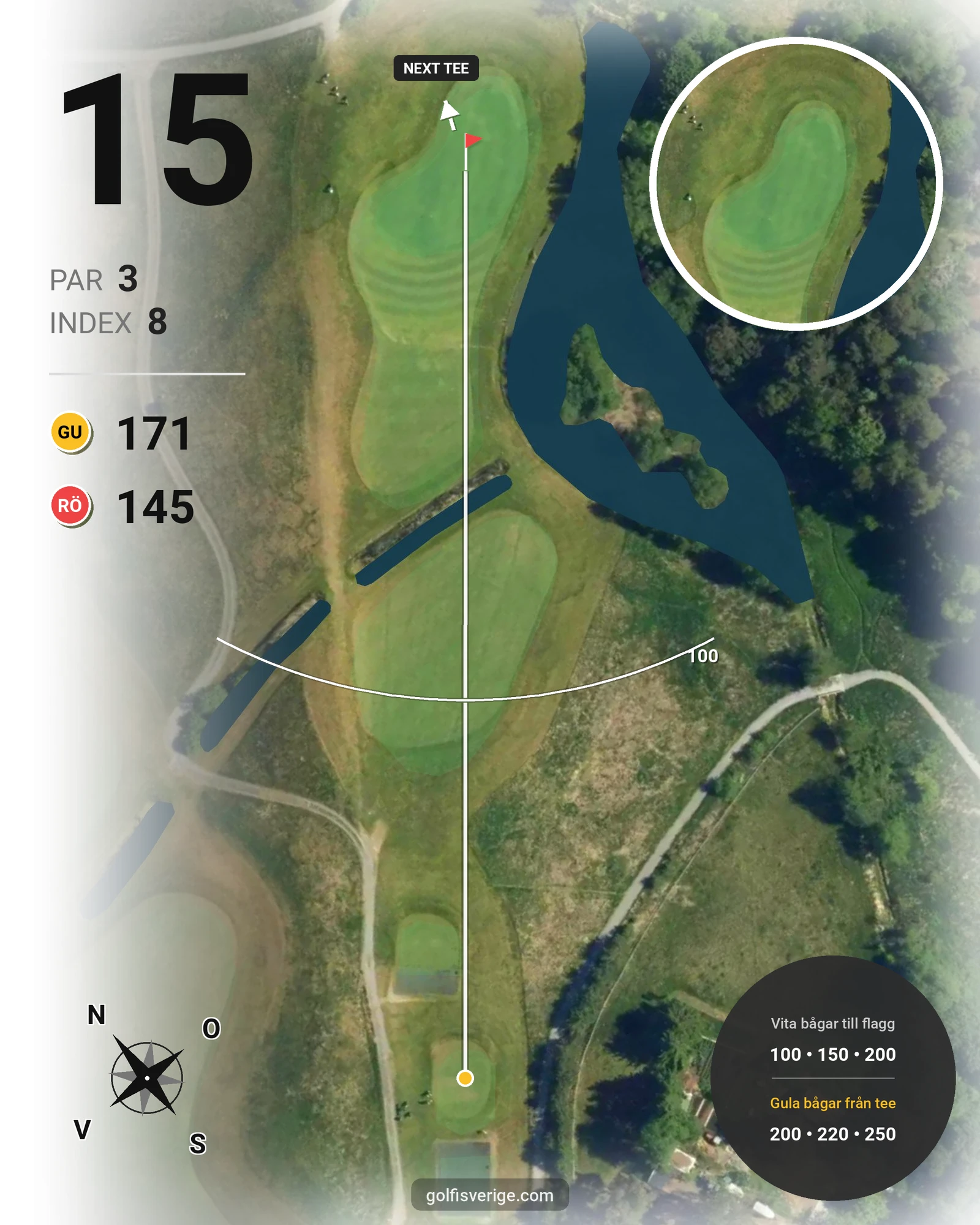 Banguide Rotebro Golf 9-hålsbanan på Grindslanten Golfklubb - Hål 15 karta