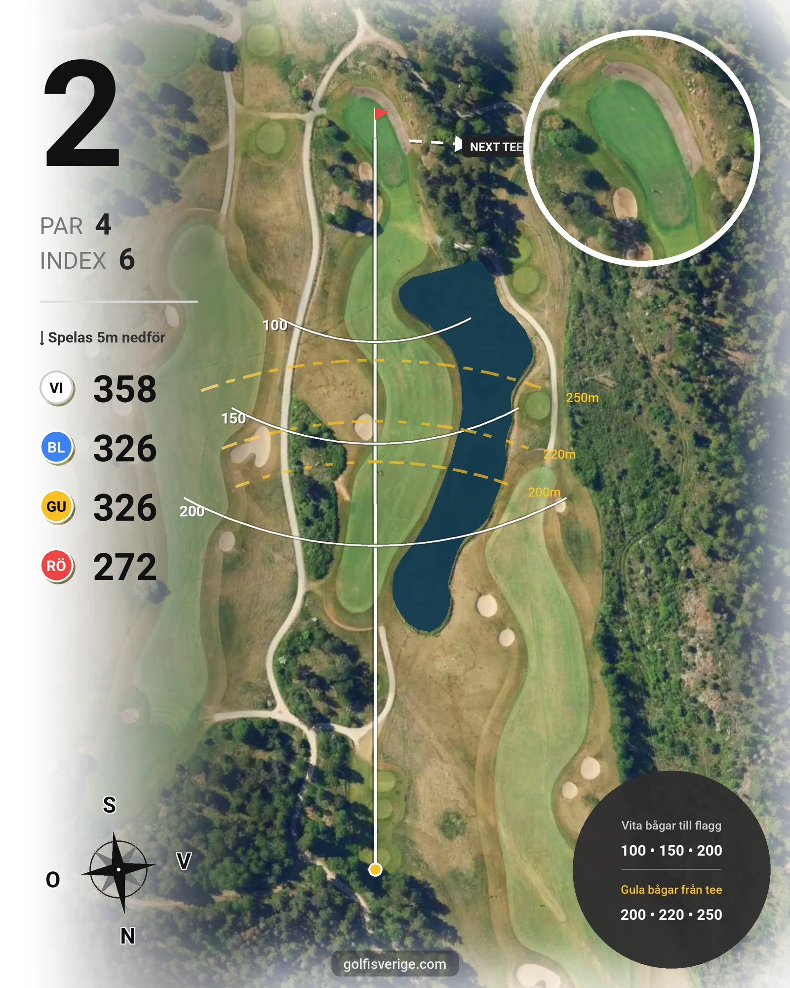 Banguide Svartinge Golf på Grindslanten Golfklubb - Hål 2 karta