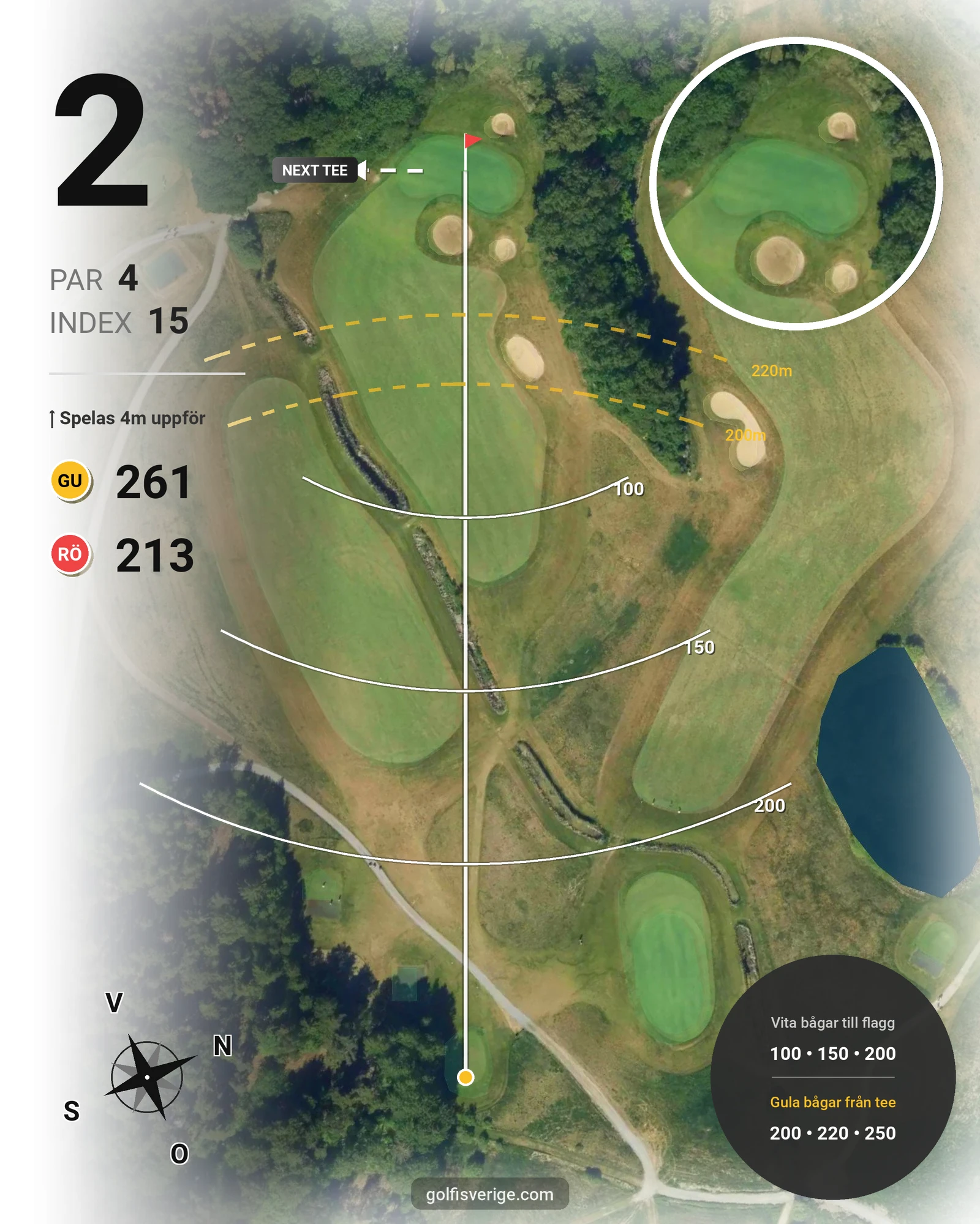 Banguide Rotebro Golf 9-hålsbanan på Grindslanten Golfklubb - Hål 2 karta