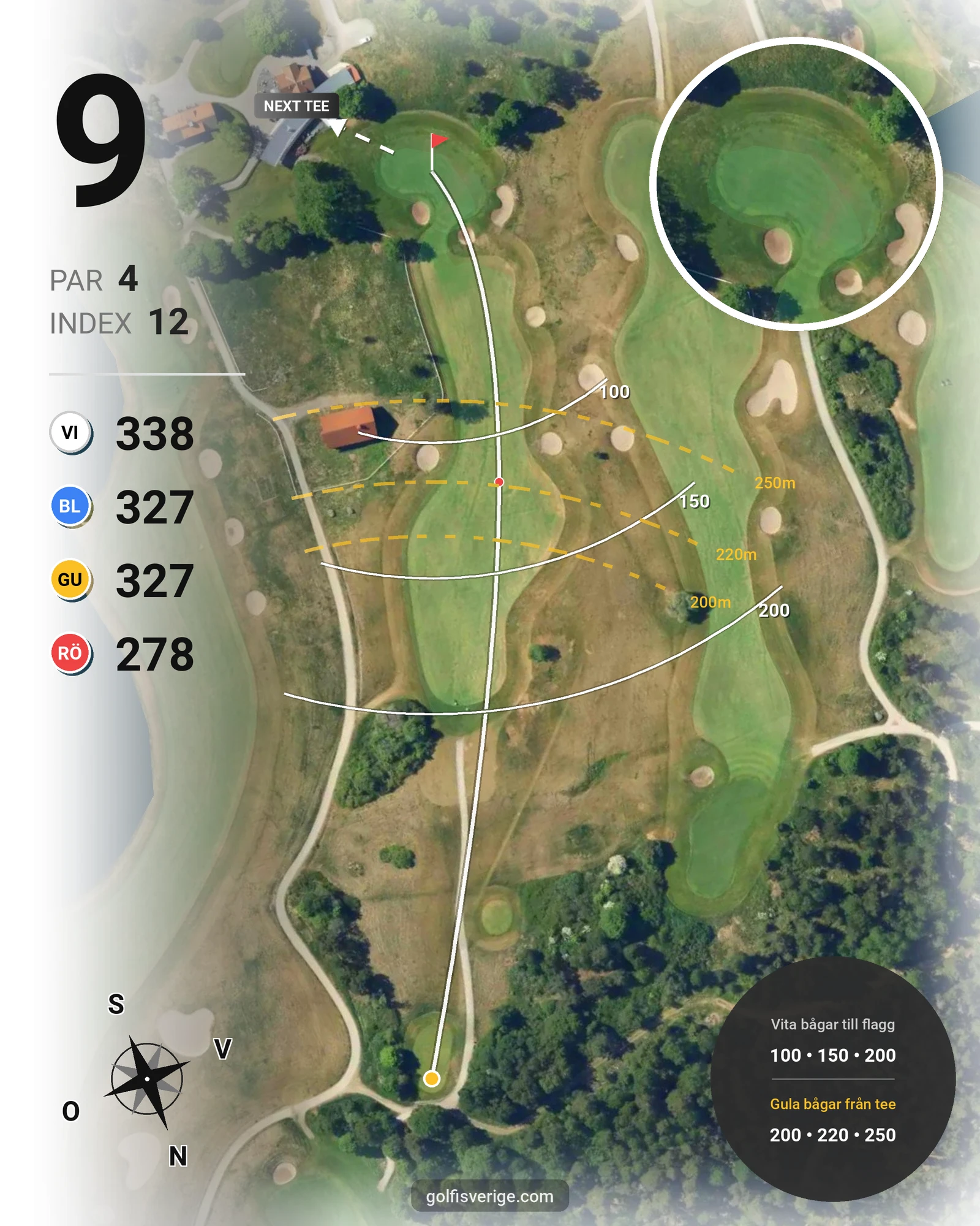 Banguide Svartinge Golf på Grindslanten Golfklubb - Hål 9 karta