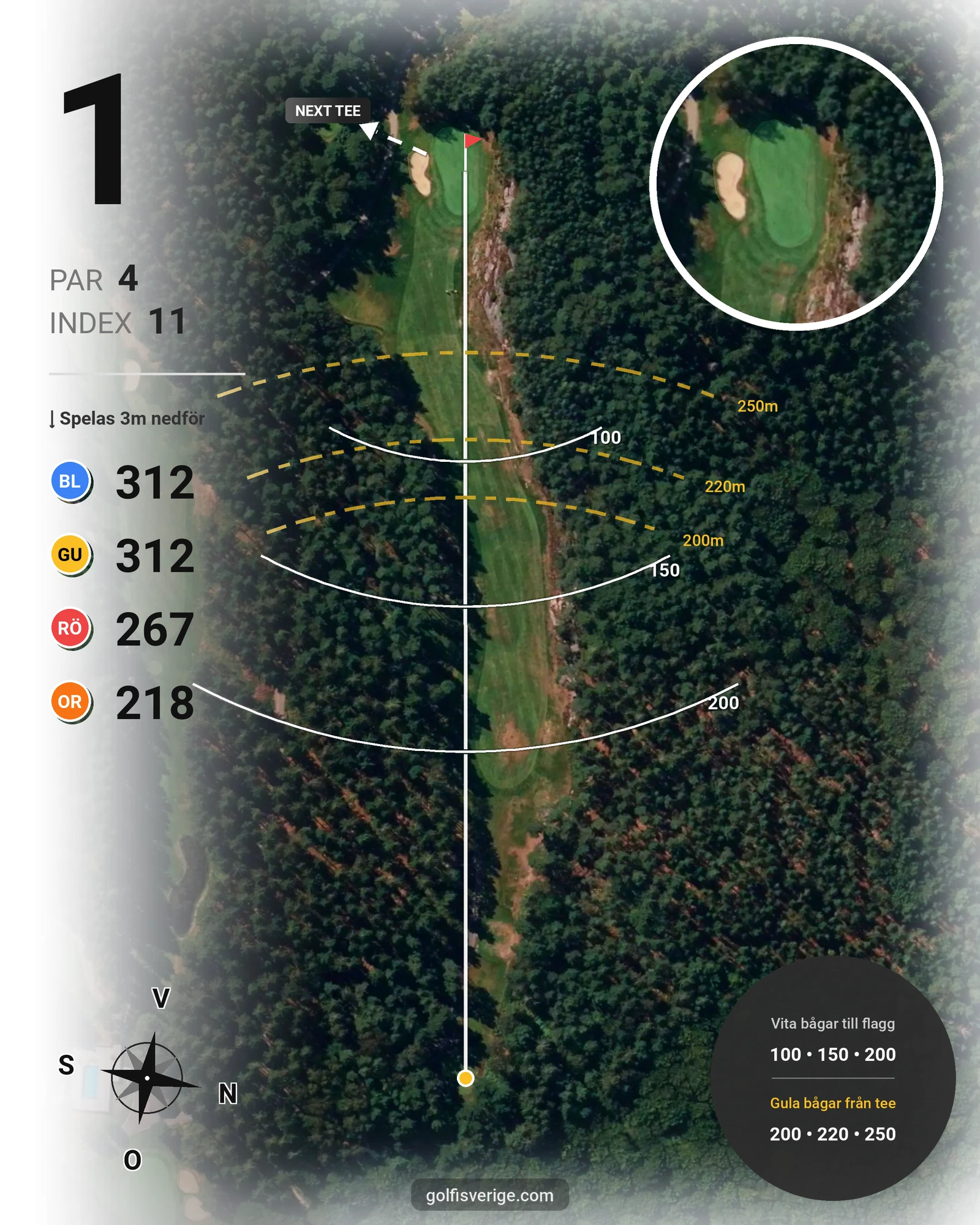 Banguide 18-hålsbanan på Gullbringa Golf & Country Club - Hål 1 karta