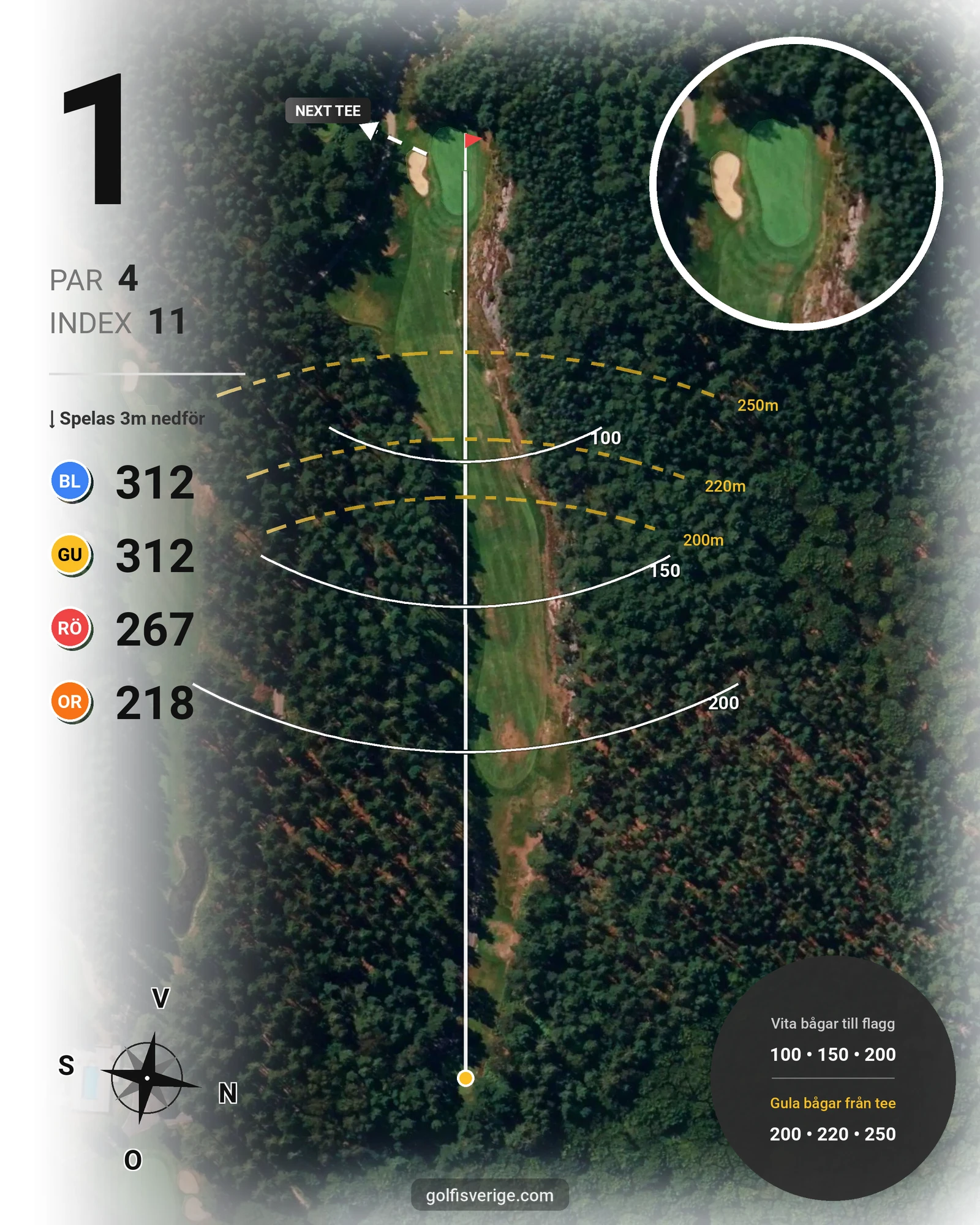 Banguide 9-hålsbanan på Gullbringa Golf & Country Club - Hål 1 karta