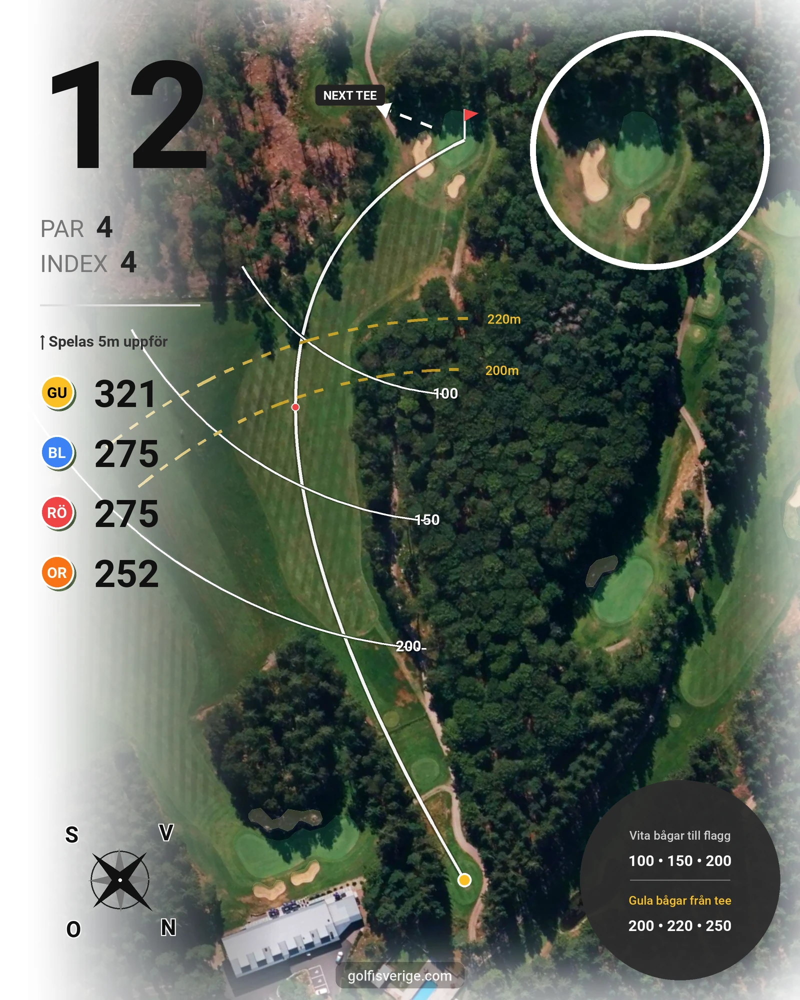 Banguide 18-hålsbanan på Gullbringa Golf & Country Club - Hål 12 karta