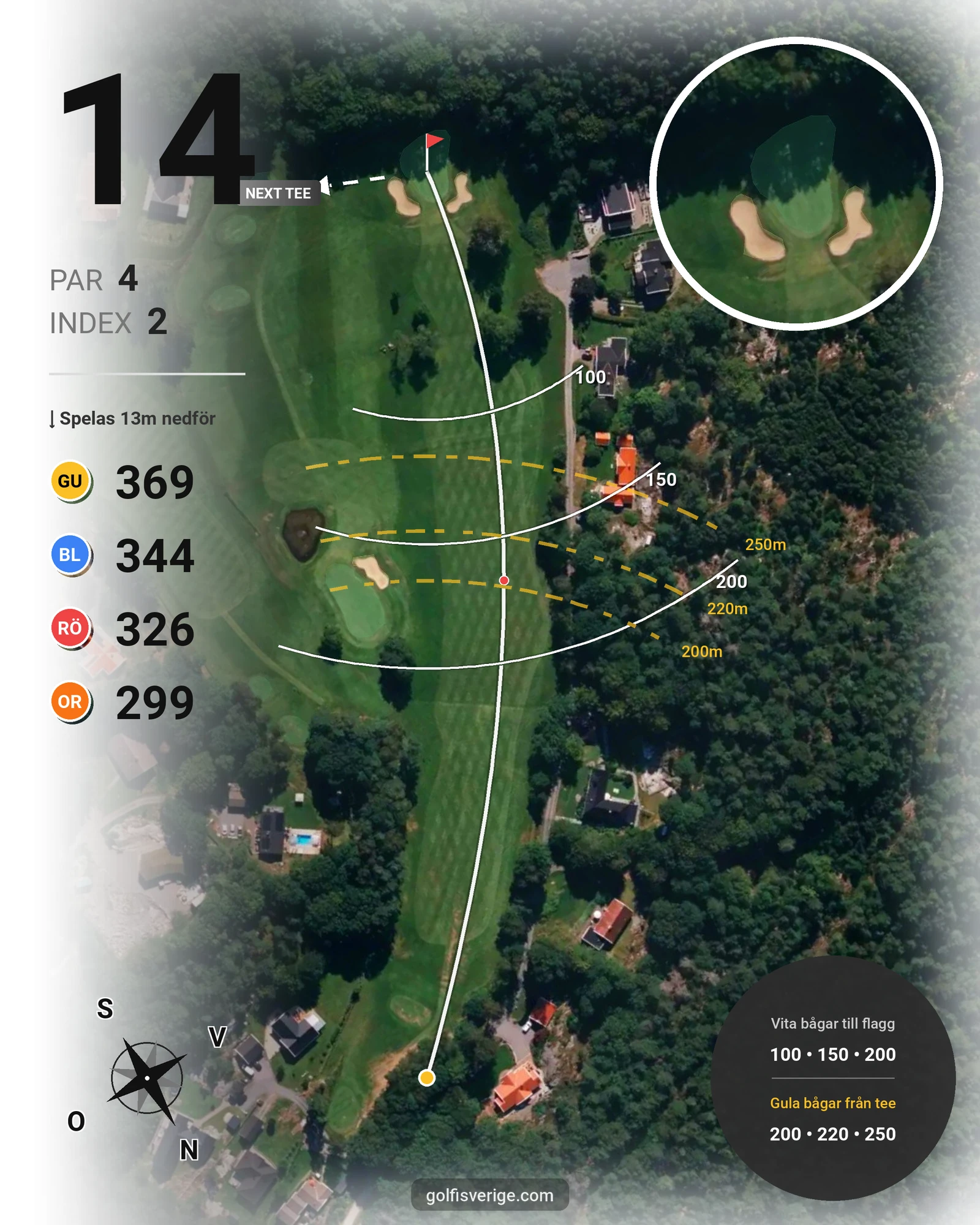 Banguide 18-hålsbanan på Gullbringa Golf & Country Club - Hål 14 karta