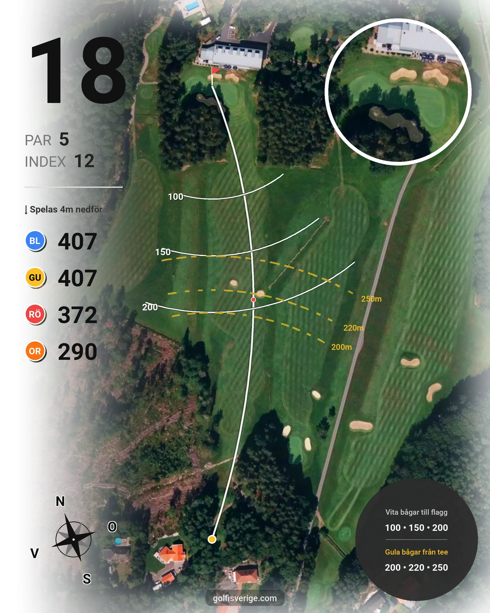 Banguide 18-hålsbanan på Gullbringa Golf & Country Club - Hål 18 karta