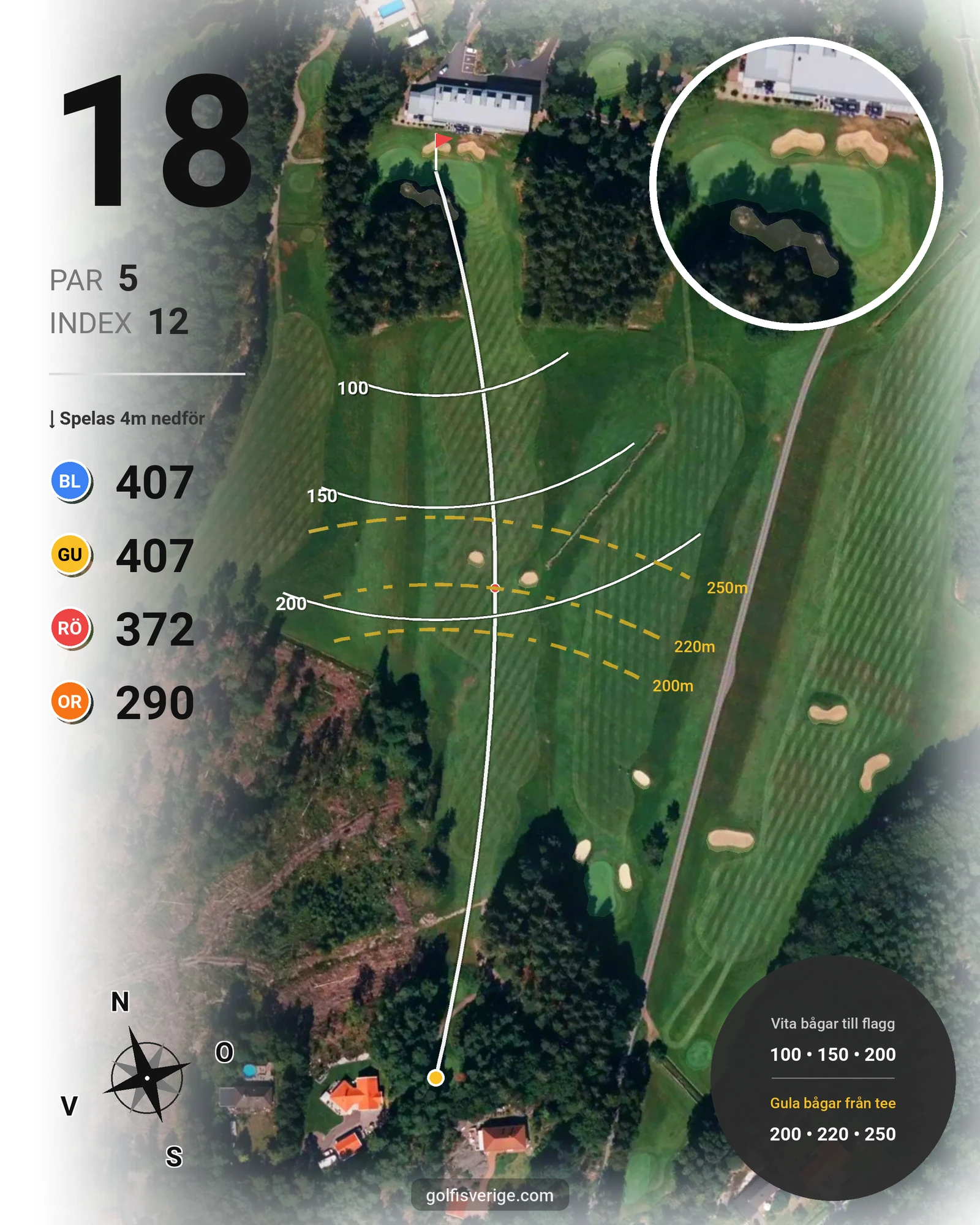 Banguide 18-hålsbanan på Gullbringa Golf & Country Club - Hål 18 karta