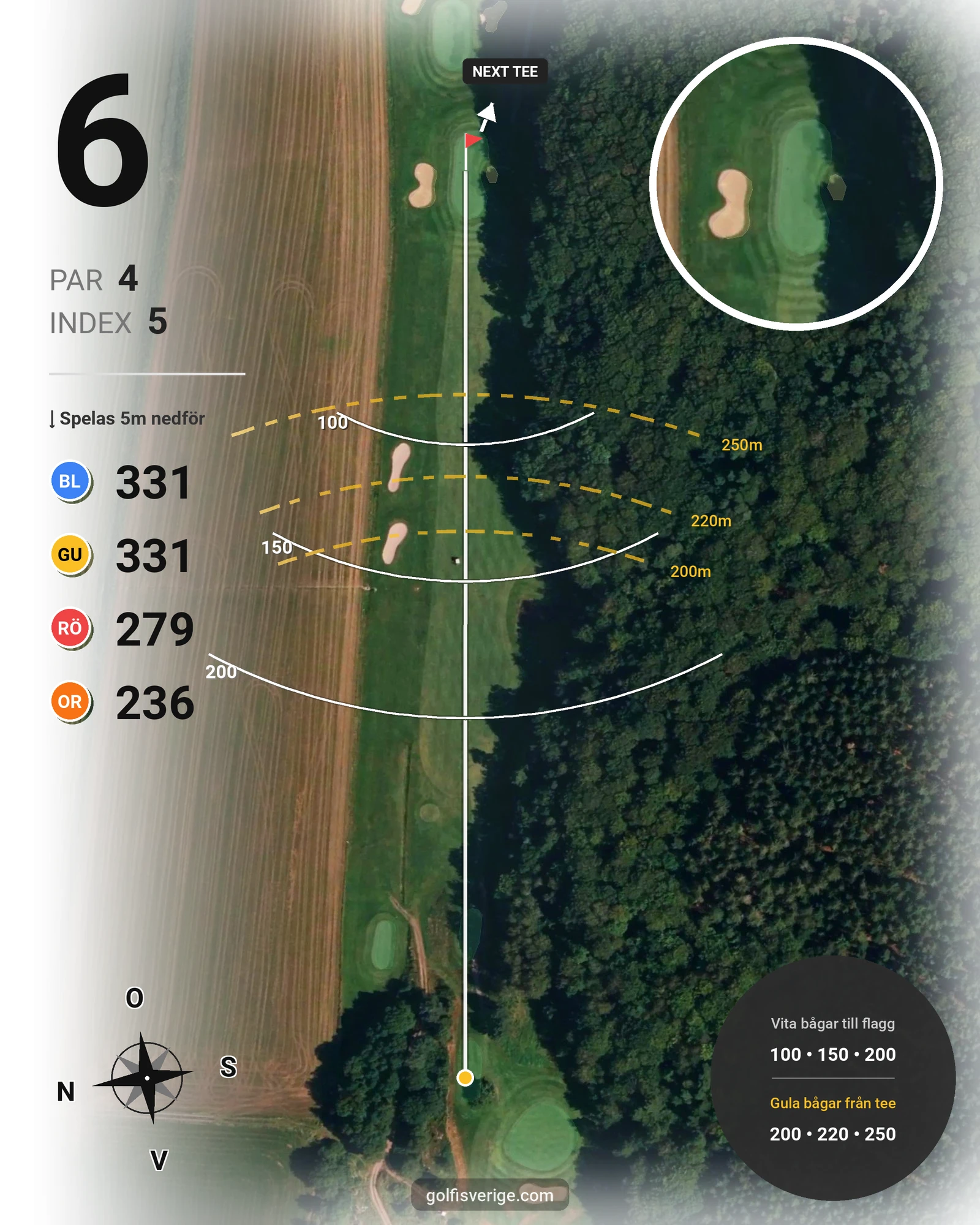 Banguide 18-hålsbanan på Gullbringa Golf & Country Club - Hål 6 karta