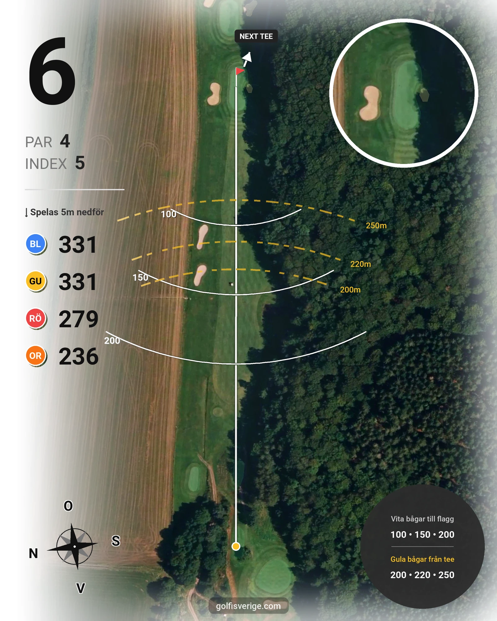 Banguide 9-hålsbanan på Gullbringa Golf & Country Club - Hål 6 karta
