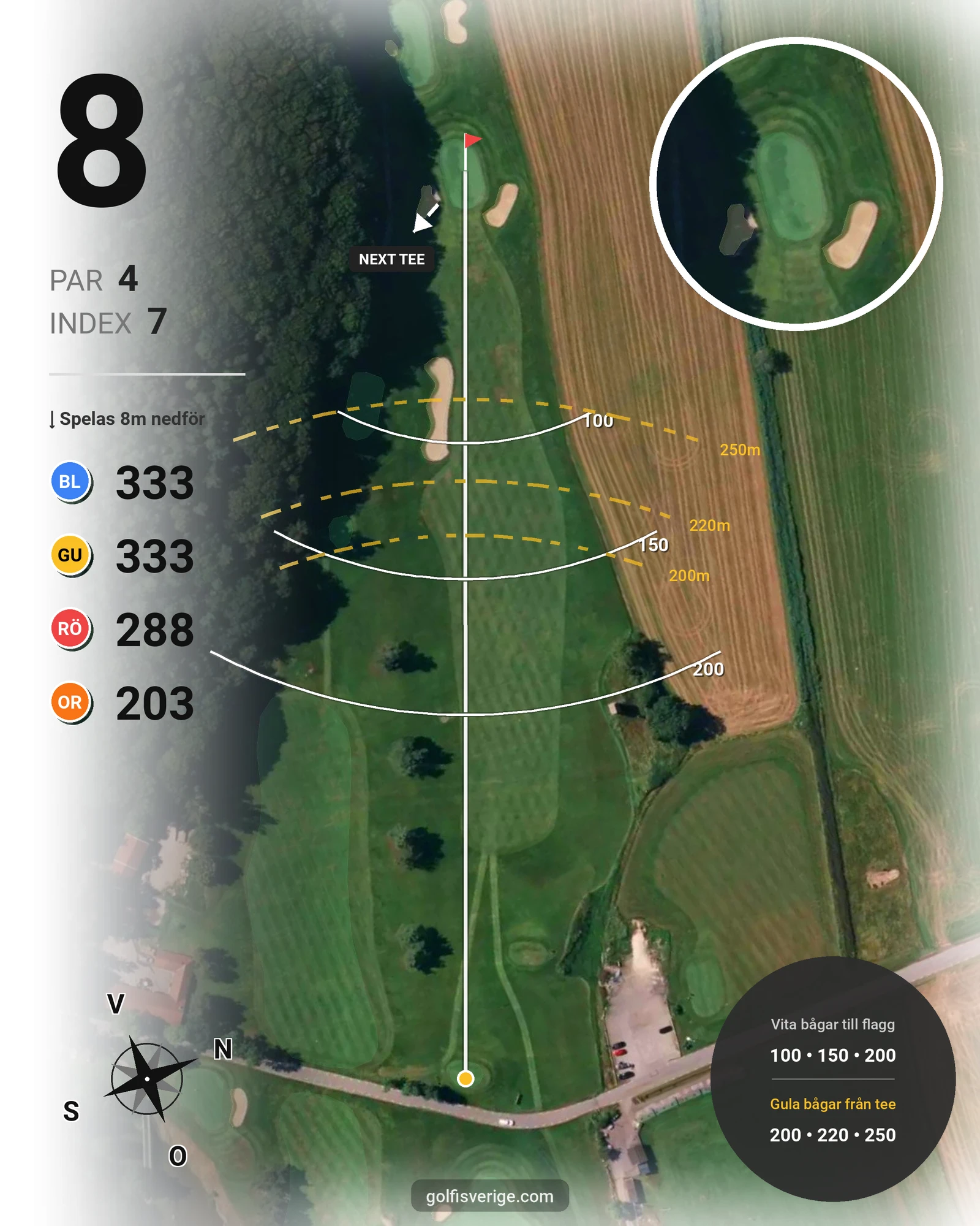 Banguide 18-hålsbanan på Gullbringa Golf & Country Club - Hål 8 karta