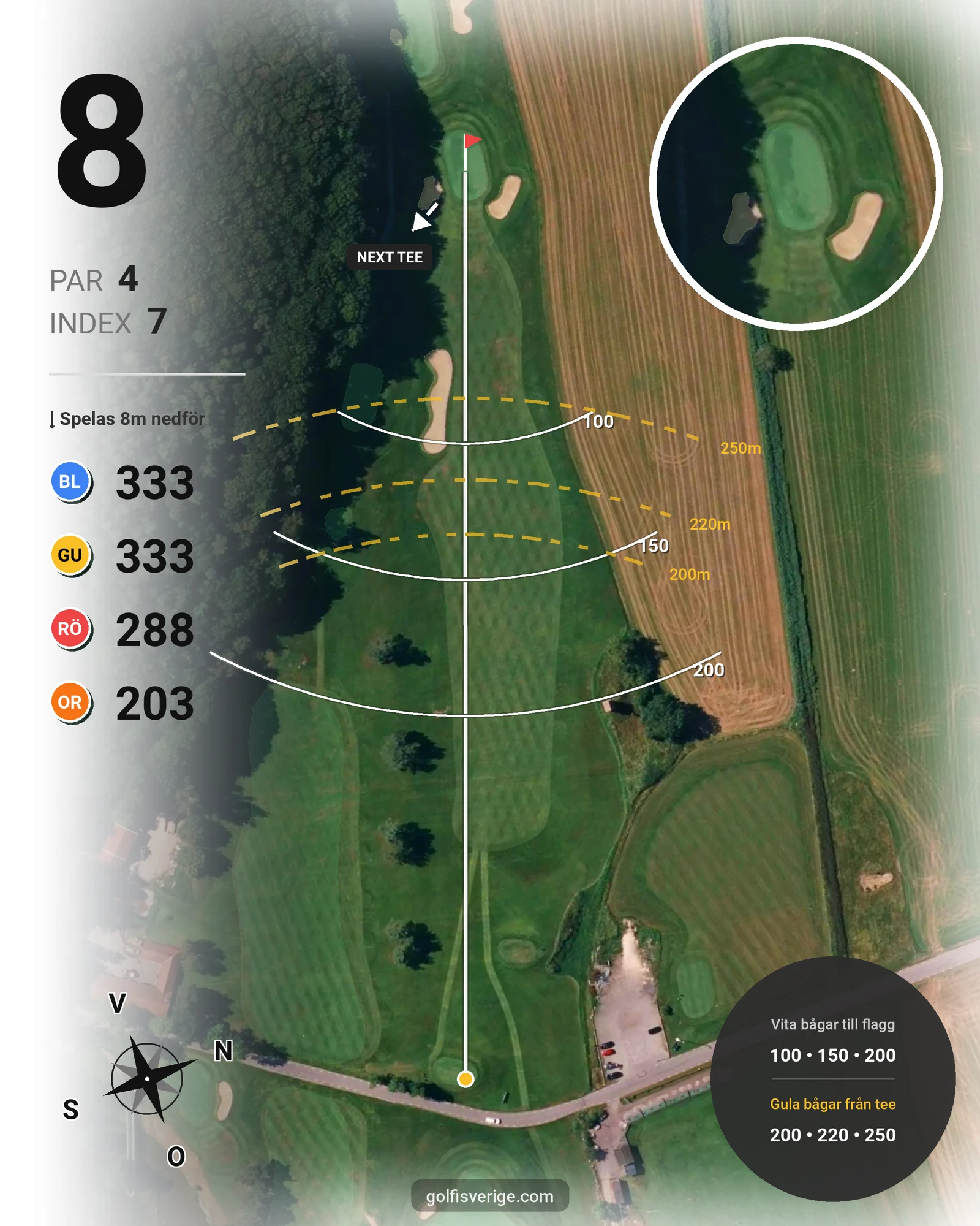 Banguide 9-hålsbanan på Gullbringa Golf & Country Club - Hål 8 karta