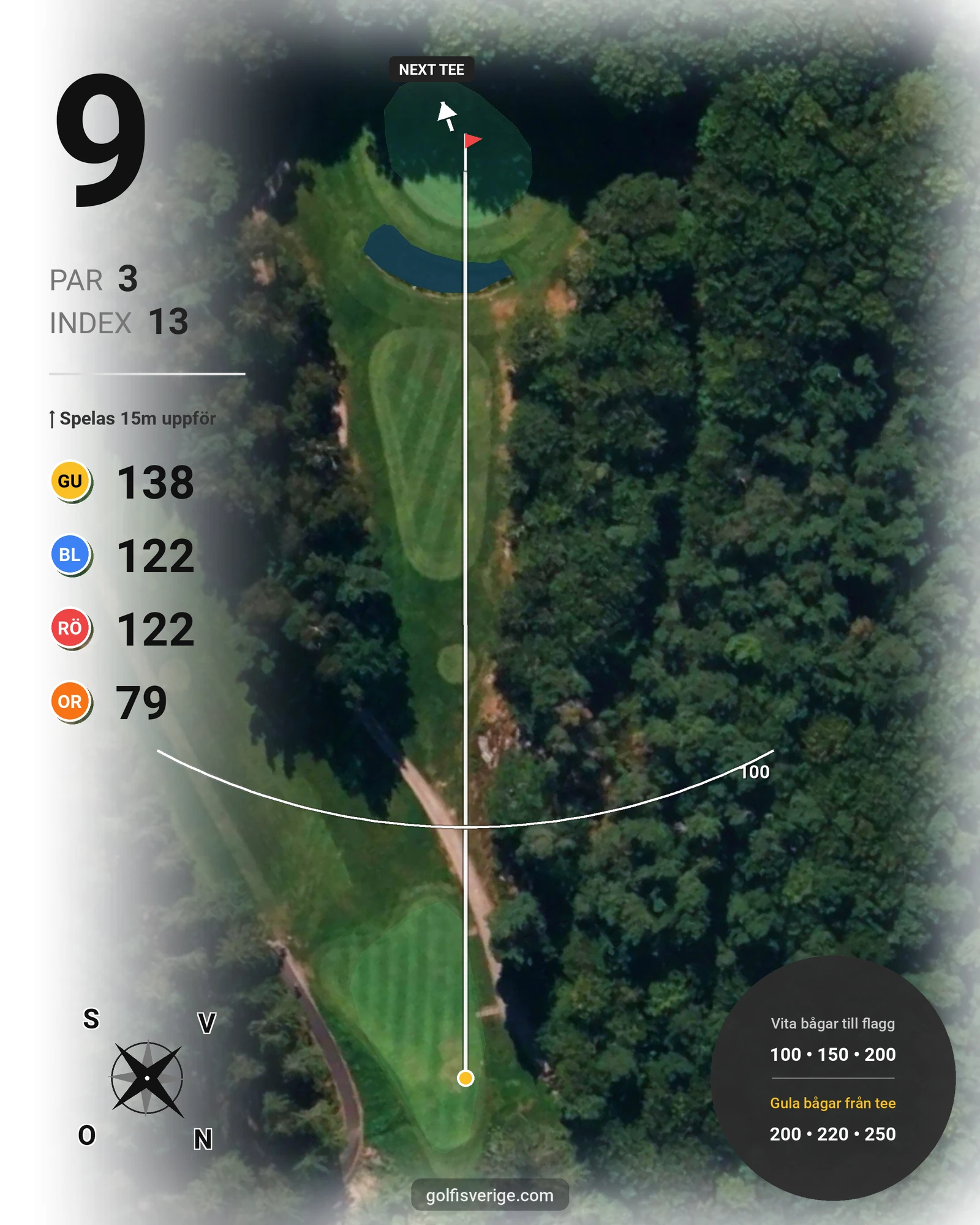 Banguide 18-hålsbanan på Gullbringa Golf & Country Club - Hål 9 karta