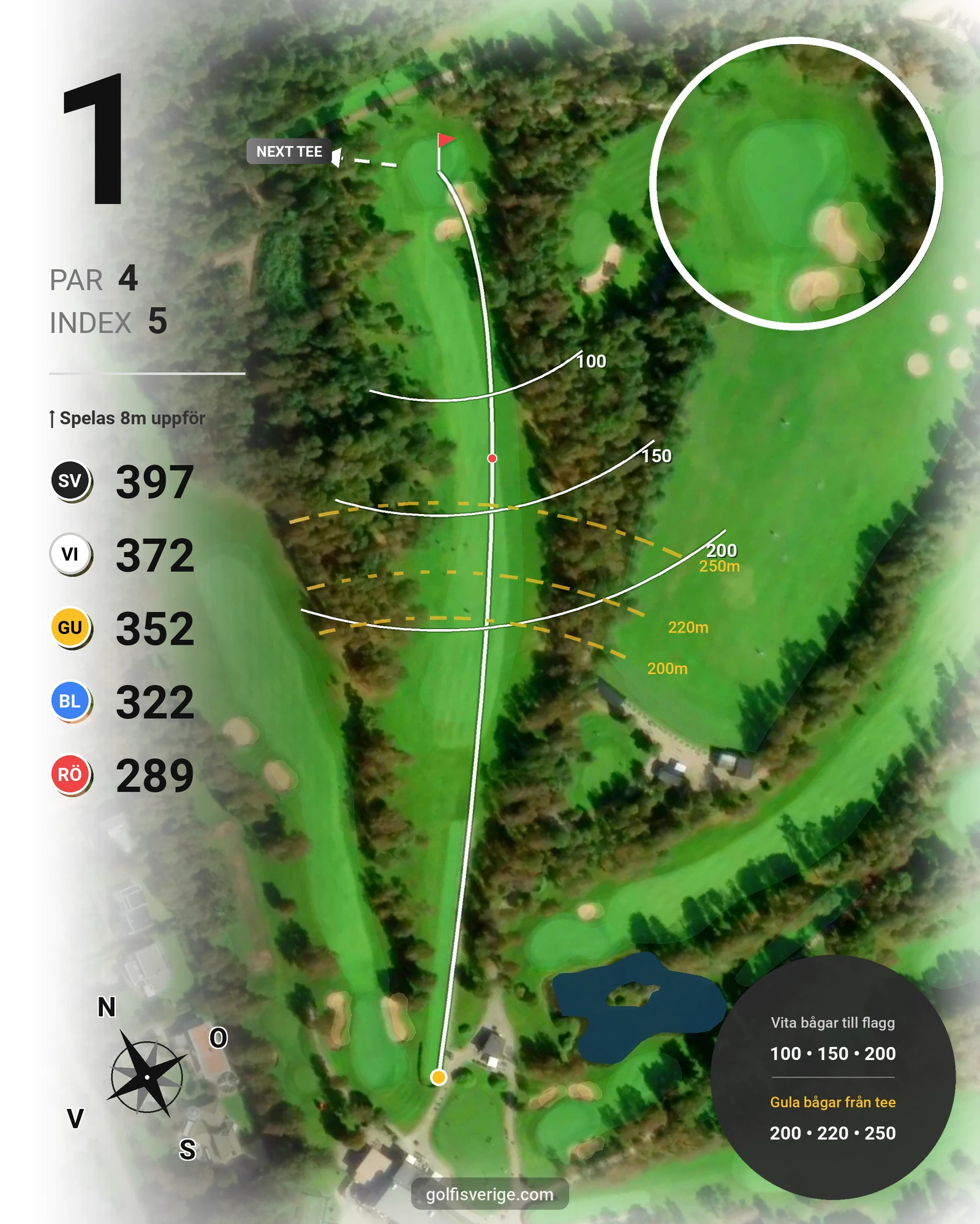 Banguide 2. Norra Banan på Halmstad Golfklubb - Hål 1 karta