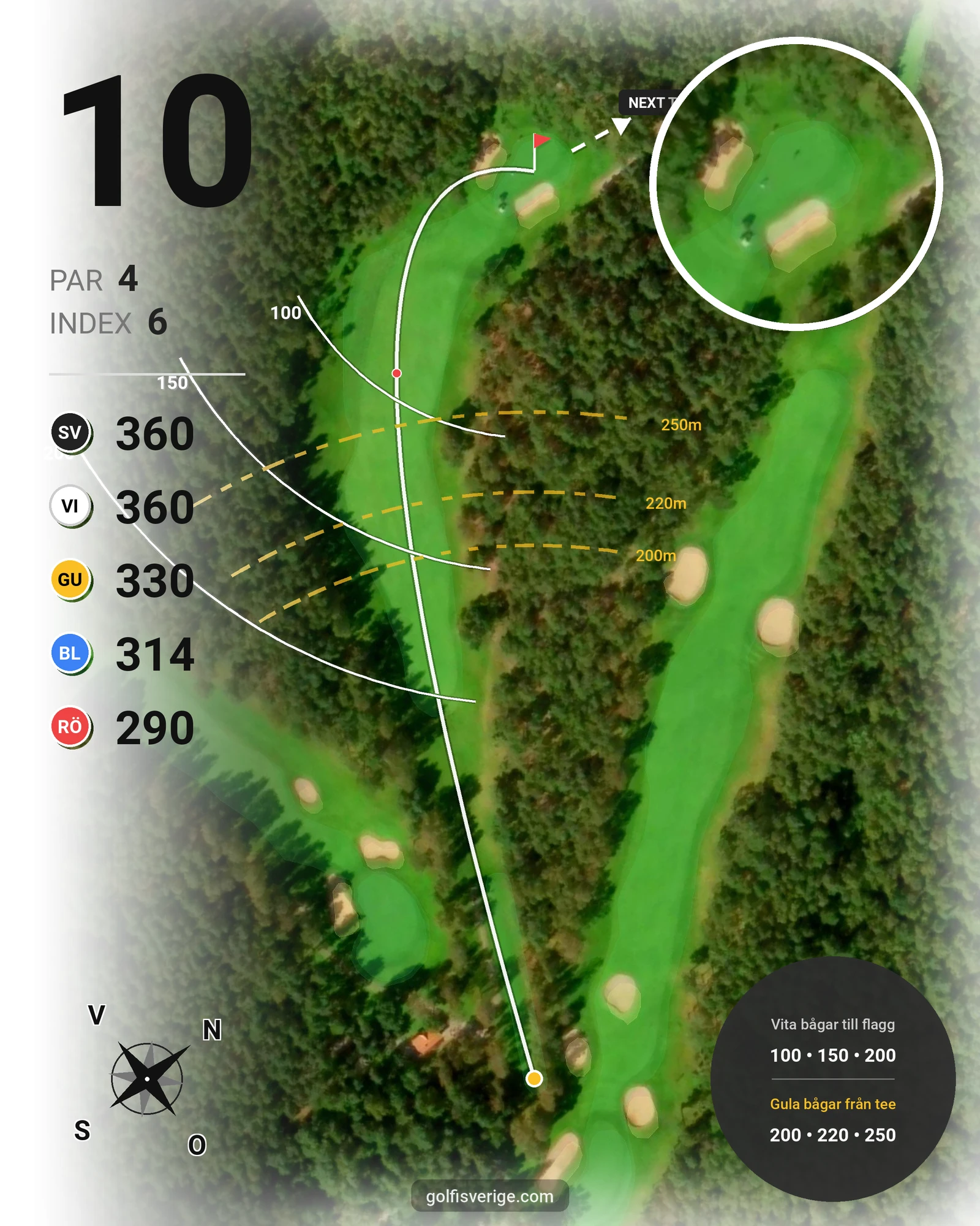 Banguide 2. Norra Banan på Halmstad Golfklubb - Hål 10 karta