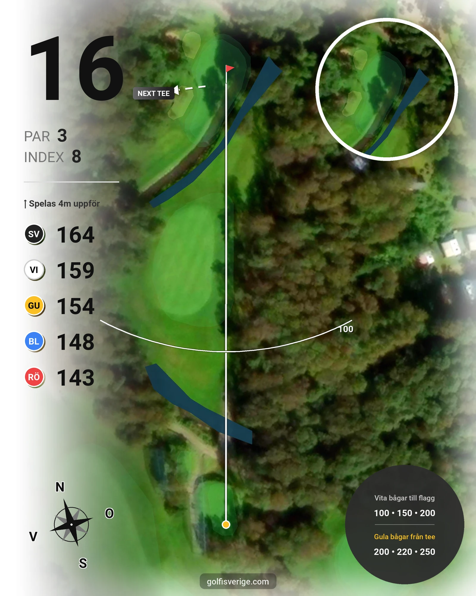 Banguide 2. Norra Banan på Halmstad Golfklubb - Hål 16 karta