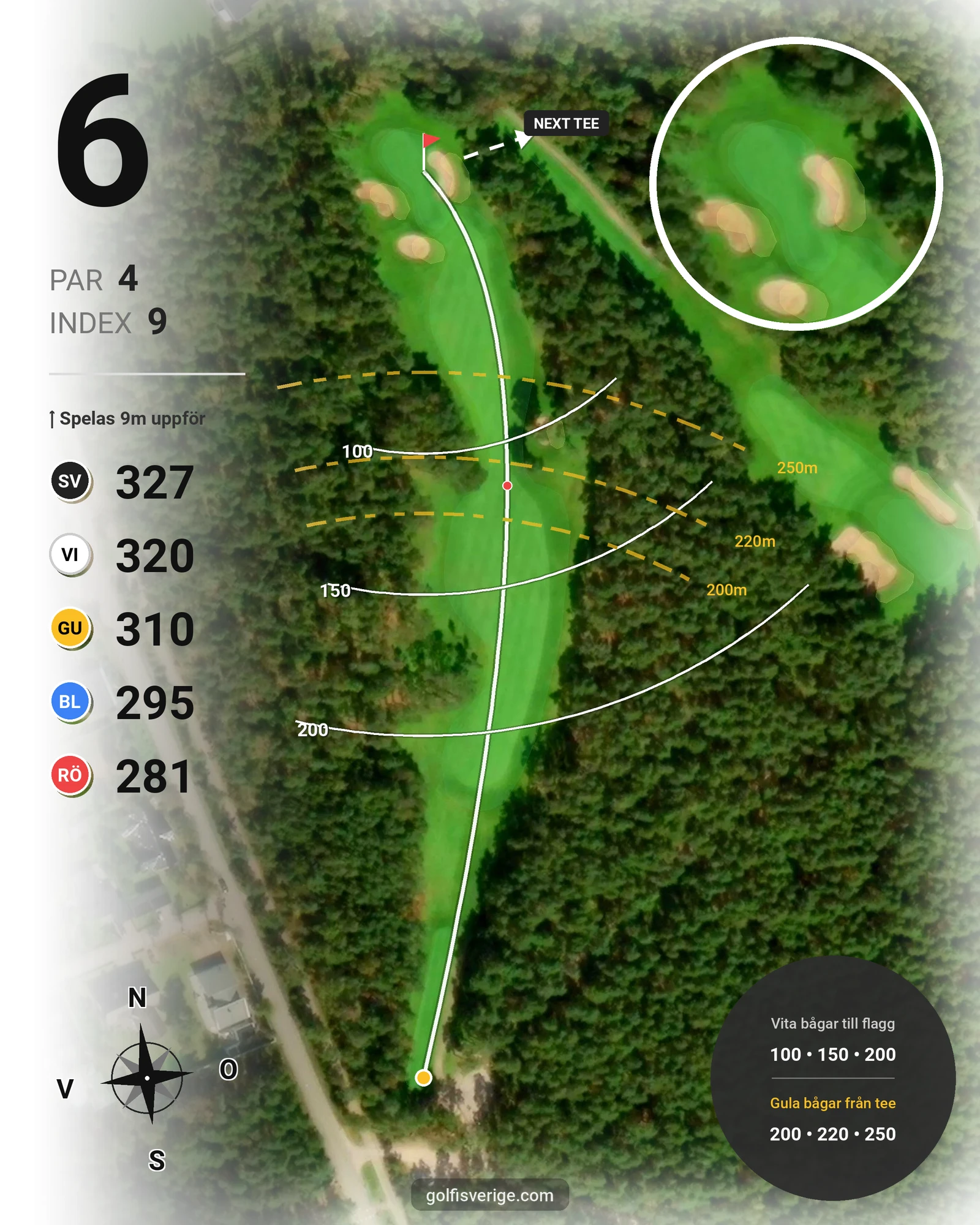 Banguide 2. Norra Banan på Halmstad Golfklubb - Hål 6 karta