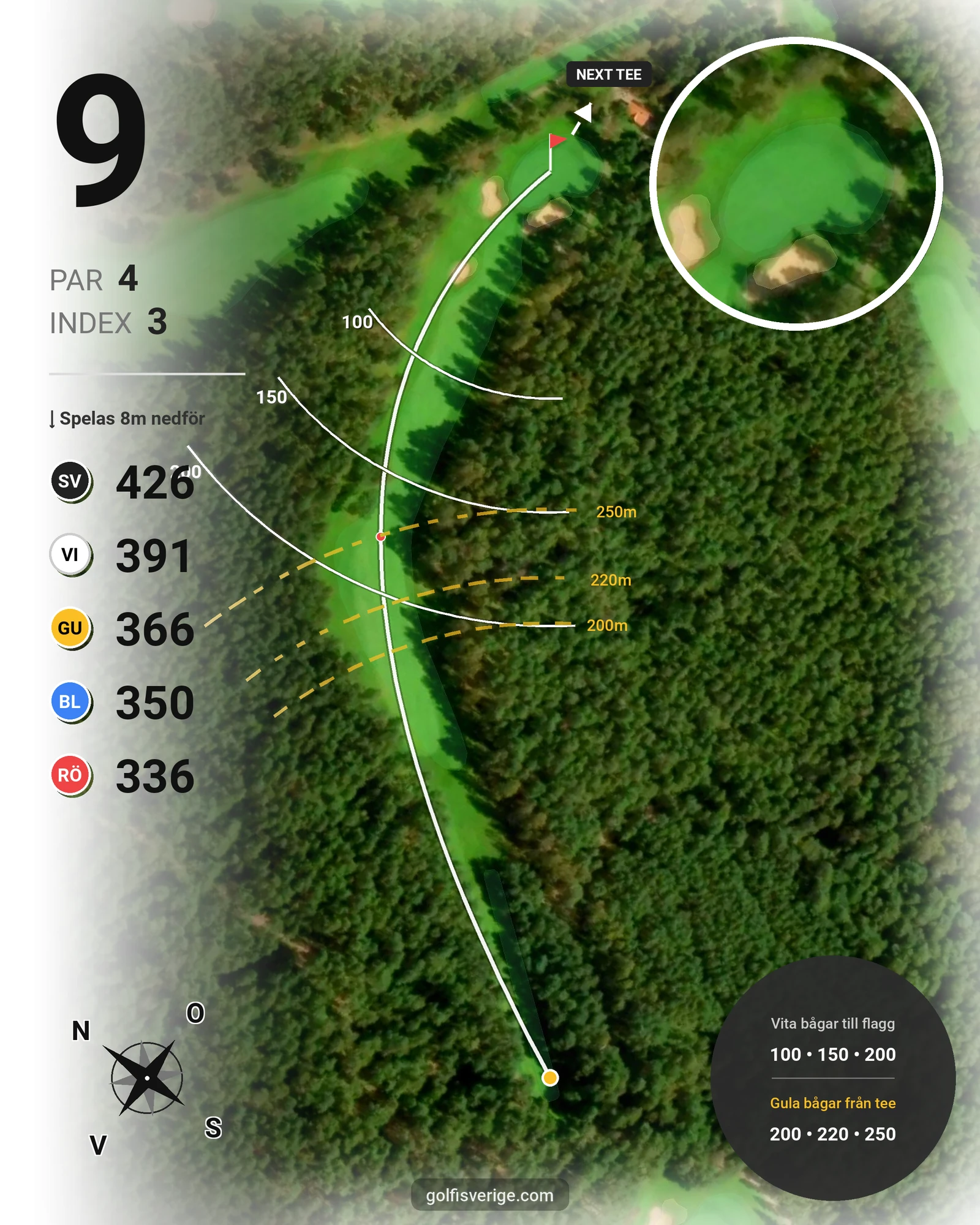 Banguide 2. Norra Banan på Halmstad Golfklubb - Hål 9 karta