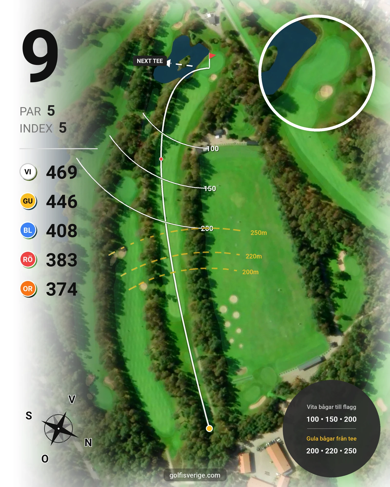 Banguide 1. Södra Banan på Halmstad Golfklubb - Hål 9 karta