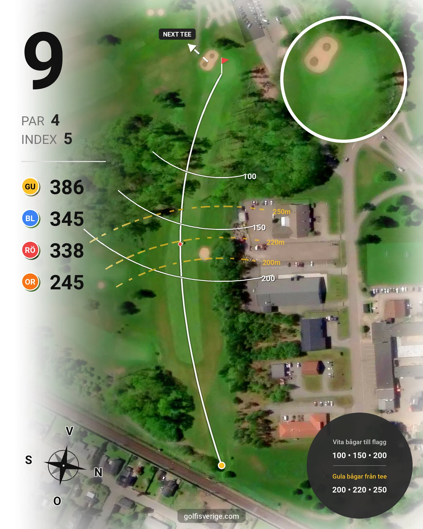 Banguide Hässlegårdens Golfklubb på Hässlegårdens Golfklubb - Hål 9 karta