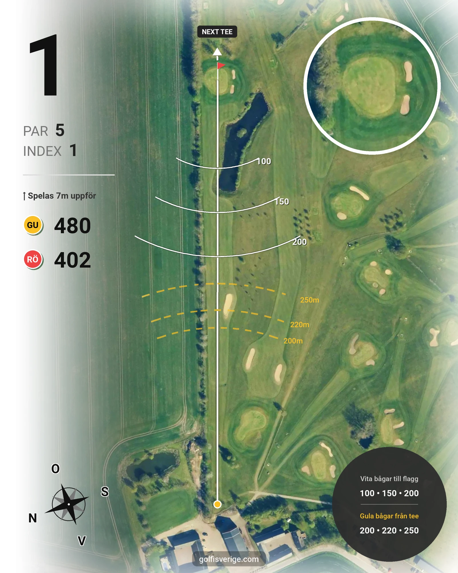 Banguide Björkbanan 9 hål på HG Golf Glumslöv - Hål 1 karta