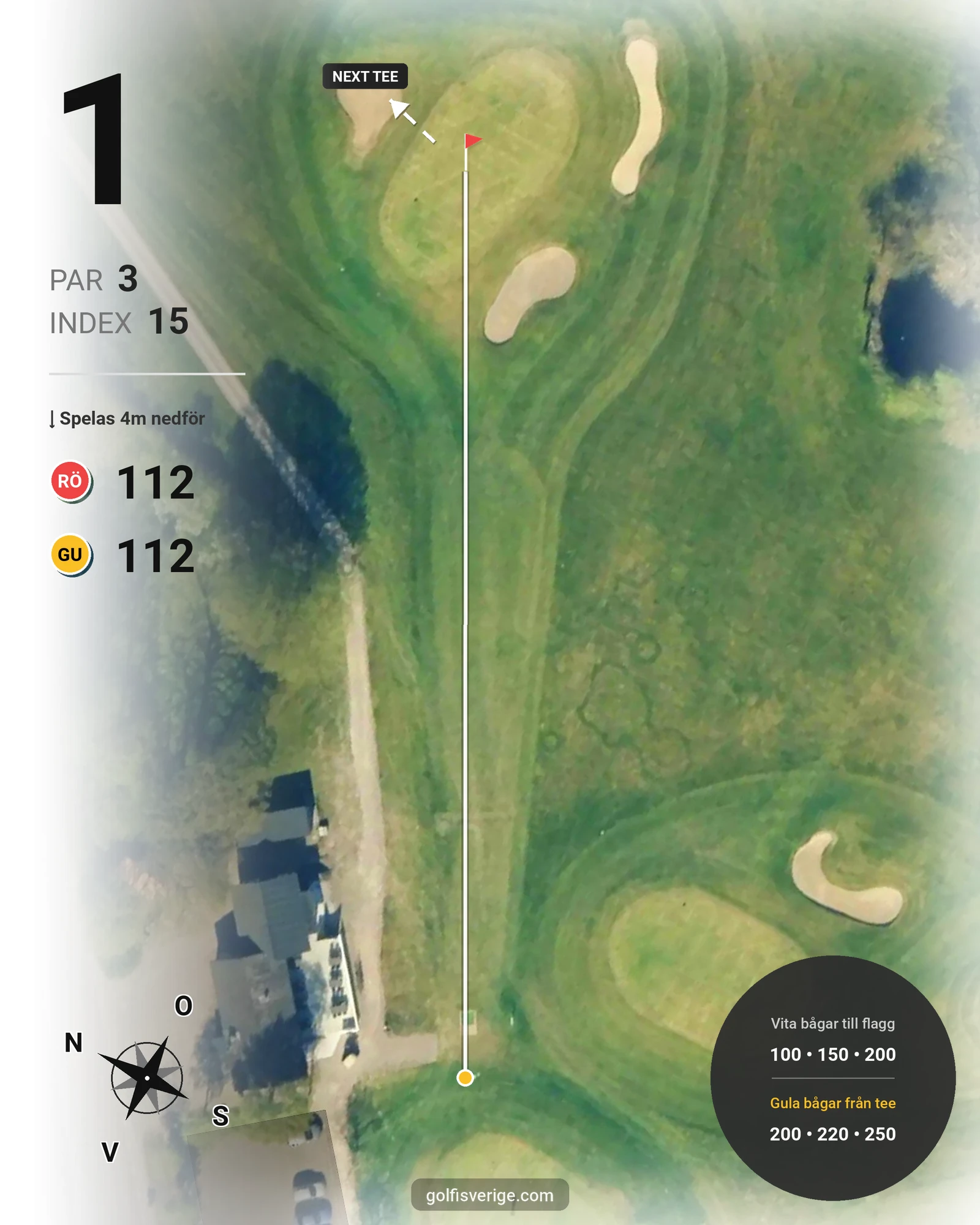 Banguide Akademi banan 18 hål par 3 på HG Golf Glumslöv - Hål 1 karta