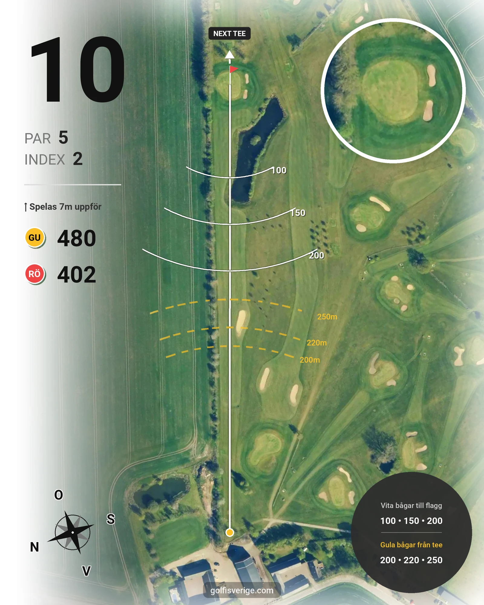 Banguide Björkbanan 9 hål på HG Golf Glumslöv - Hål 10 karta