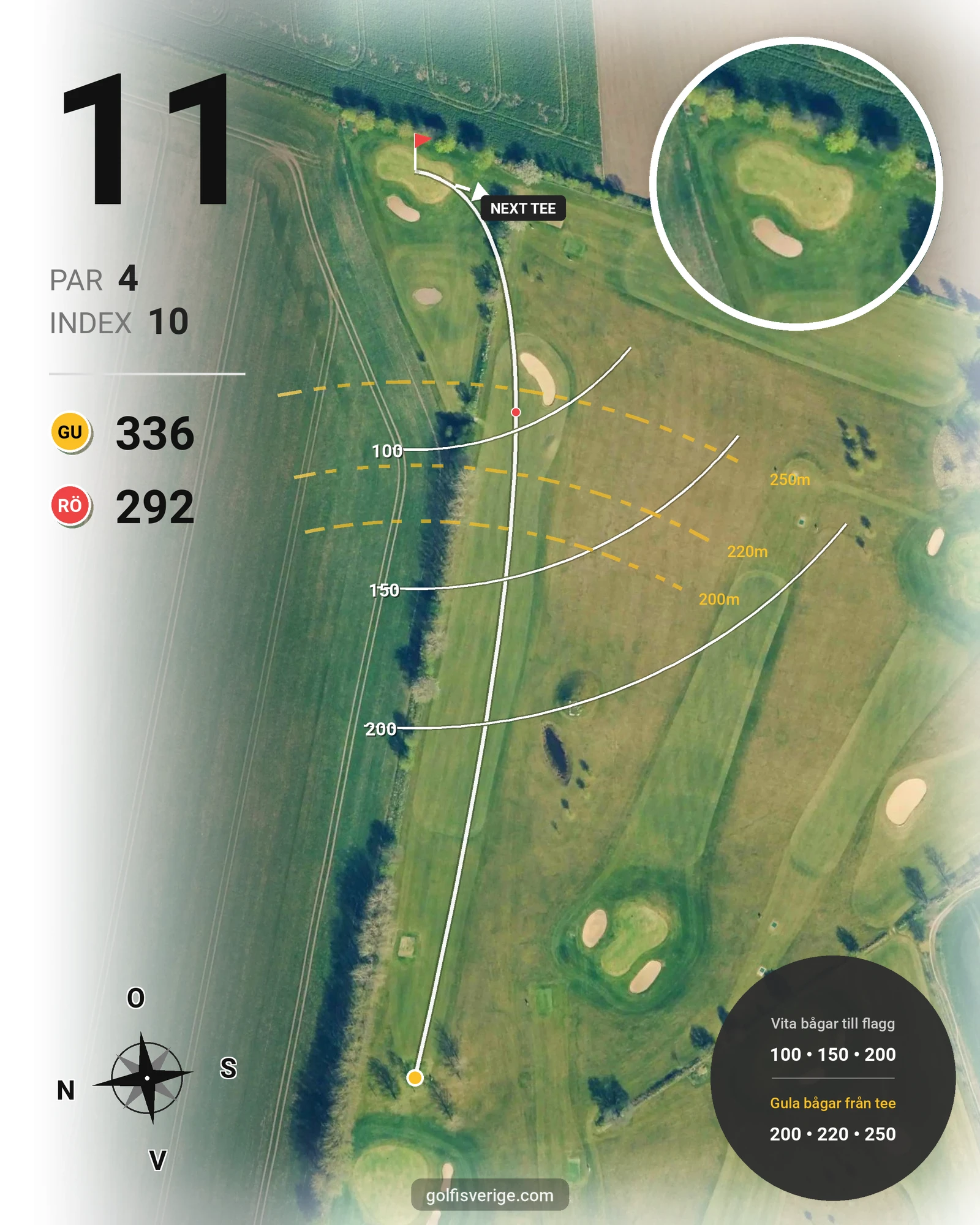 Banguide Björkbanan 9 hål på HG Golf Glumslöv - Hål 11 karta