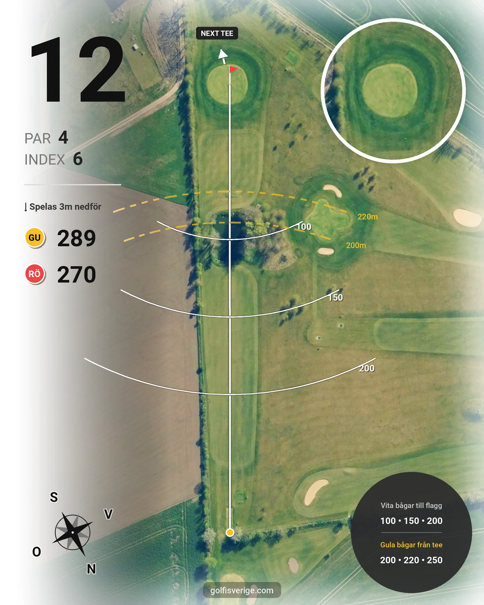 Banguide Björkbanan 9 hål på HG Golf Glumslöv - Hål 12 karta