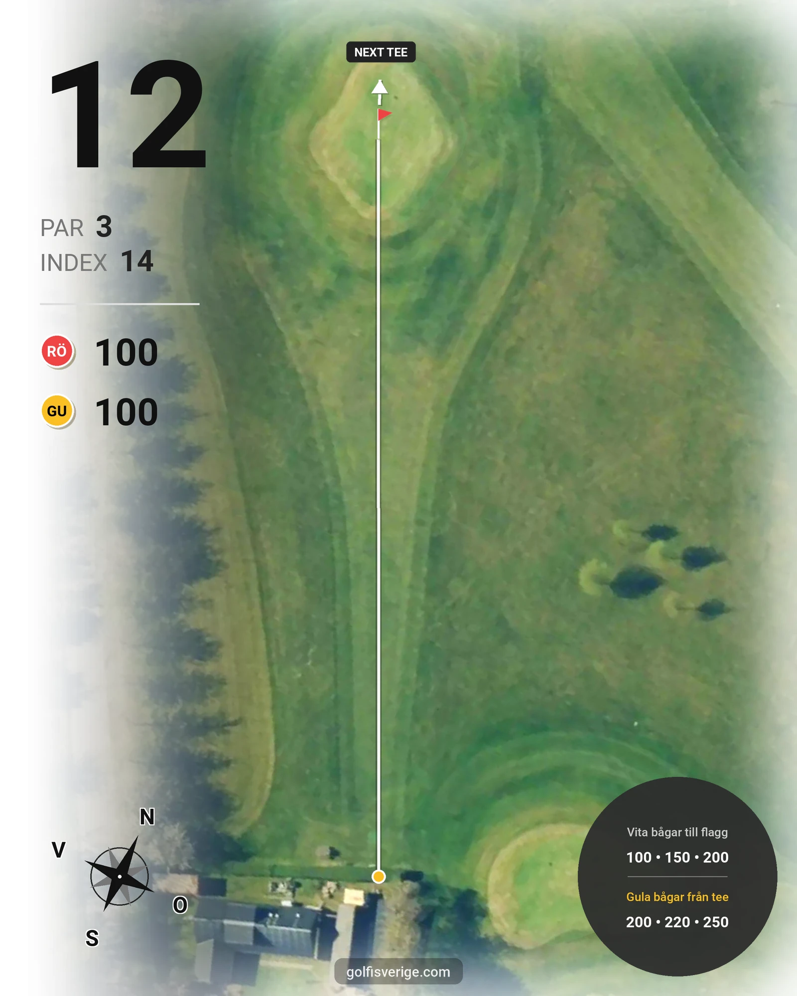 Banguide Akademi banan 18 hål par 3 på HG Golf Glumslöv - Hål 12 karta