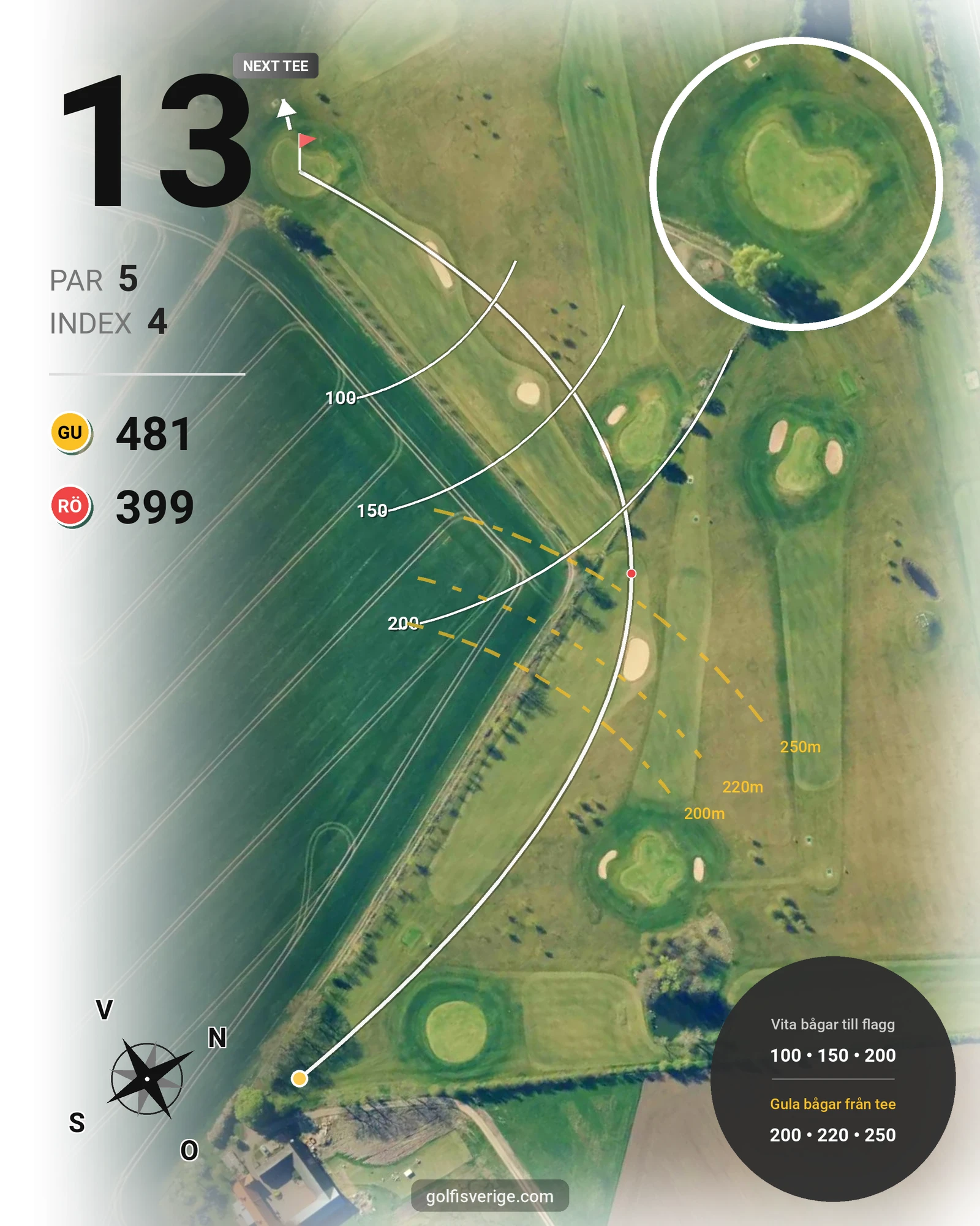 Banguide Björkbanan 9 hål på HG Golf Glumslöv - Hål 13 karta