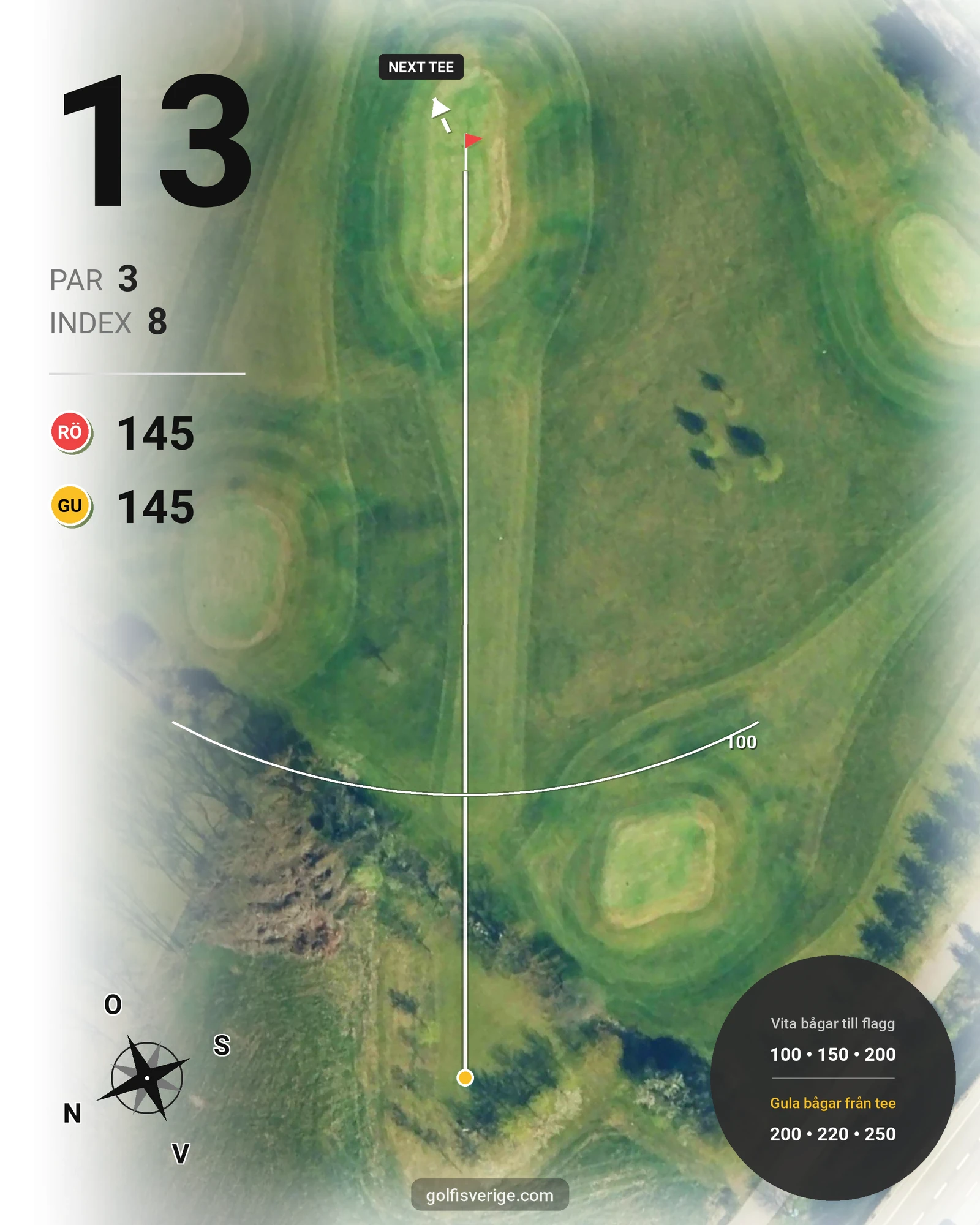 Banguide Akademi banan 18 hål par 3 på HG Golf Glumslöv - Hål 13 karta