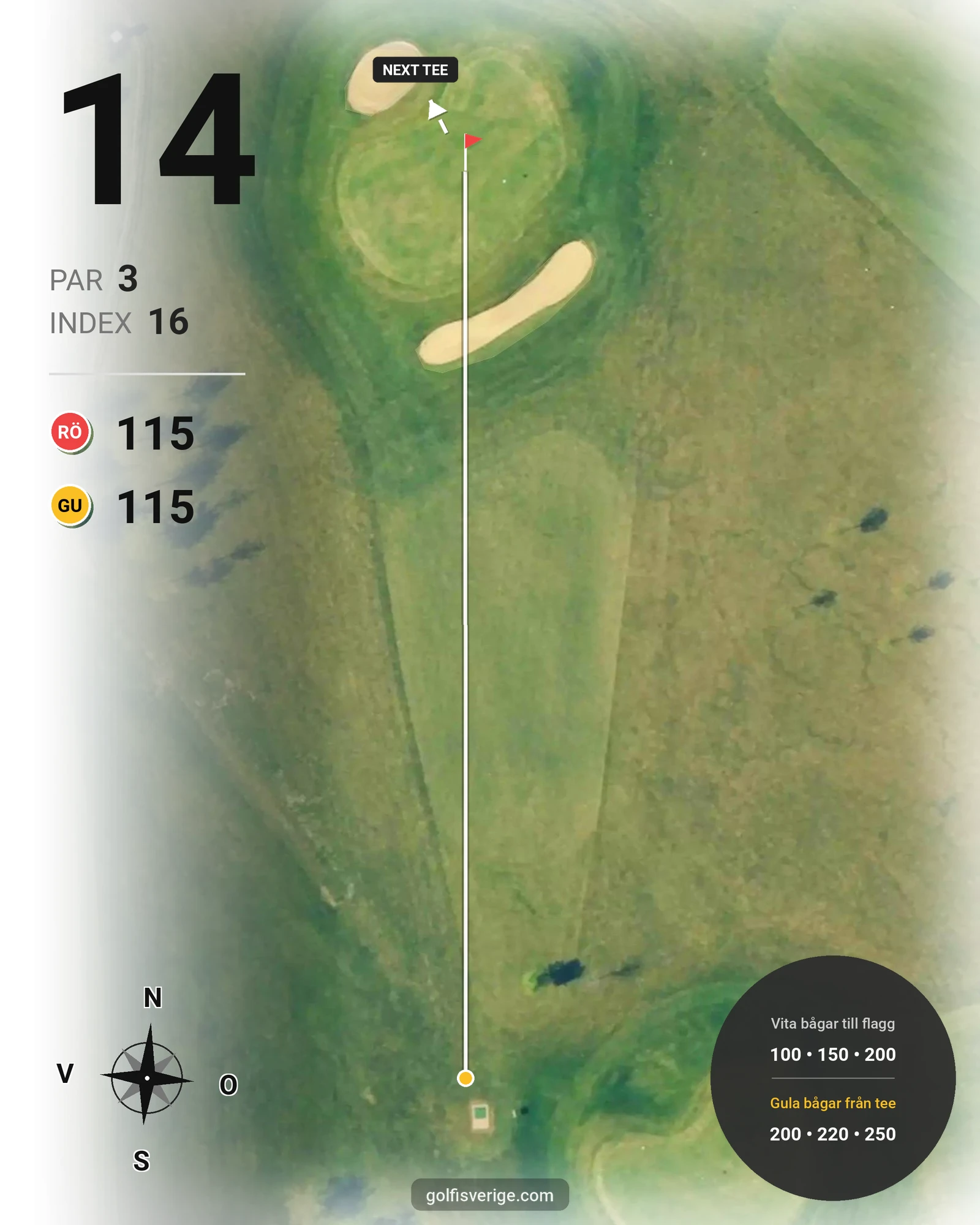 Banguide Björkbanan 9 hål på HG Golf Glumslöv - Hål 14 karta