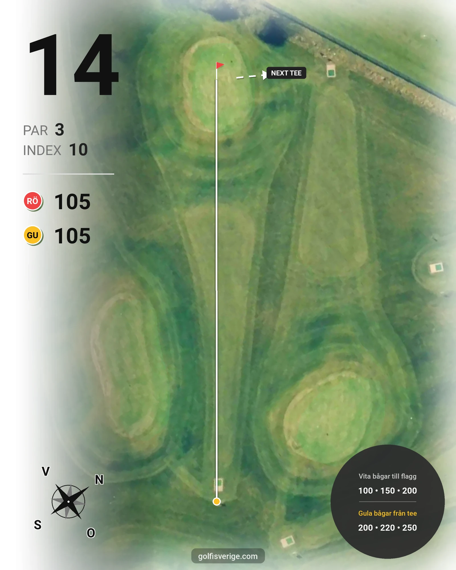 Banguide Akademi banan 18 hål par 3 på HG Golf Glumslöv - Hål 14 karta