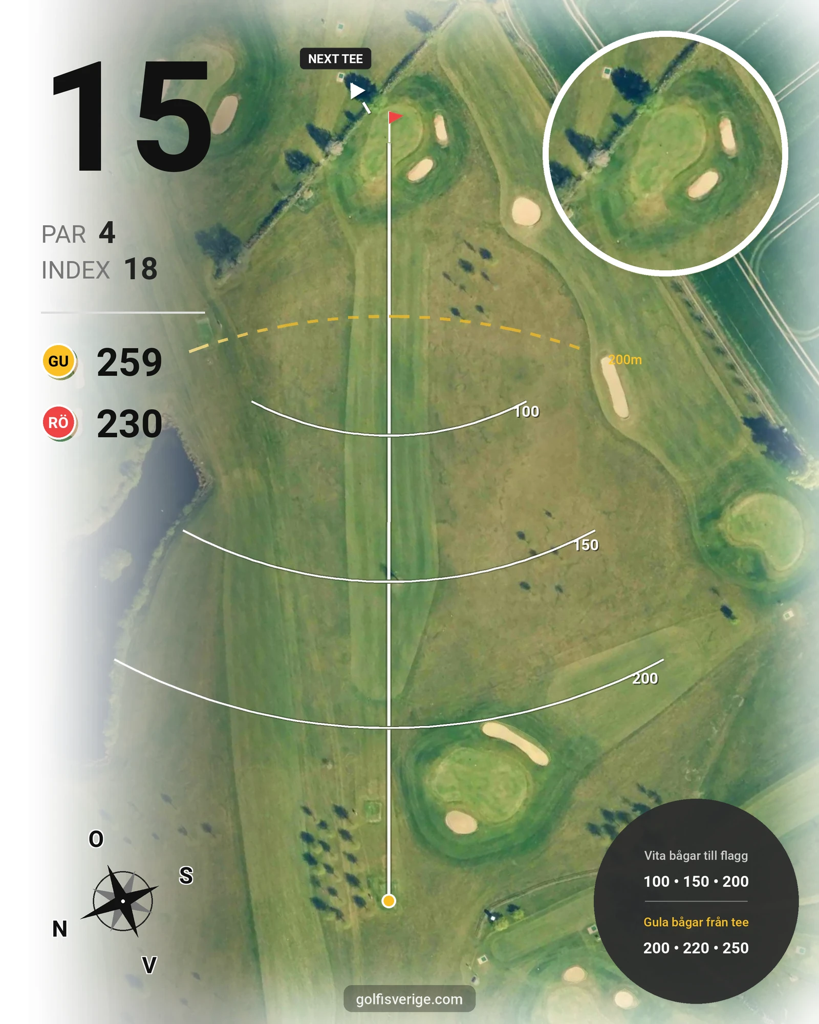 Banguide Björkbanan 9 hål på HG Golf Glumslöv - Hål 15 karta