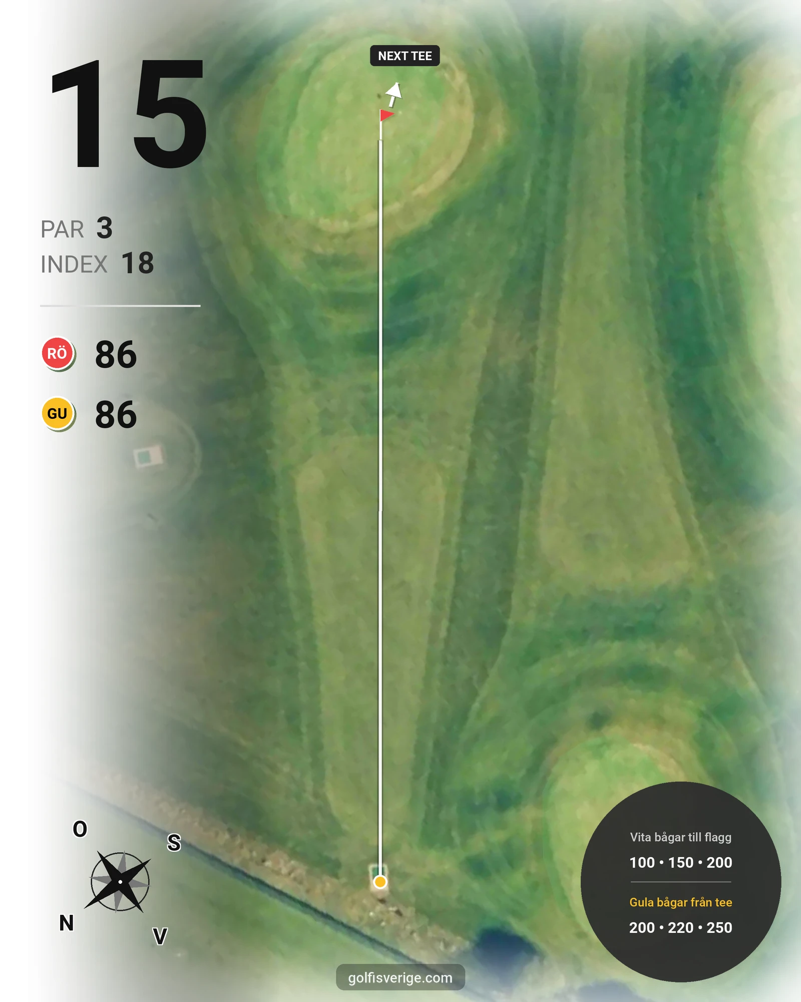 Banguide Akademi banan 18 hål par 3 på HG Golf Glumslöv - Hål 15 karta