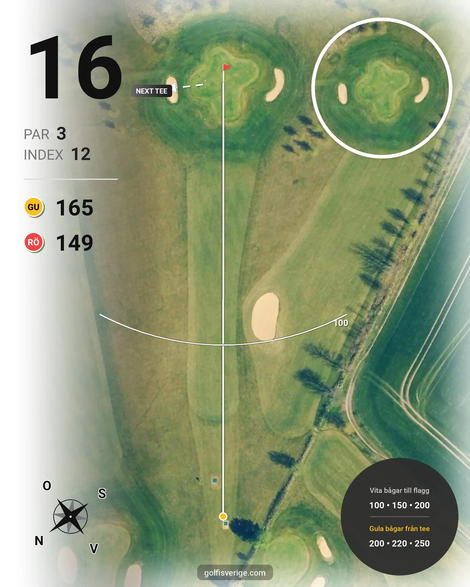 Banguide Björkbanan 9 hål på HG Golf Glumslöv - Hål 16 karta