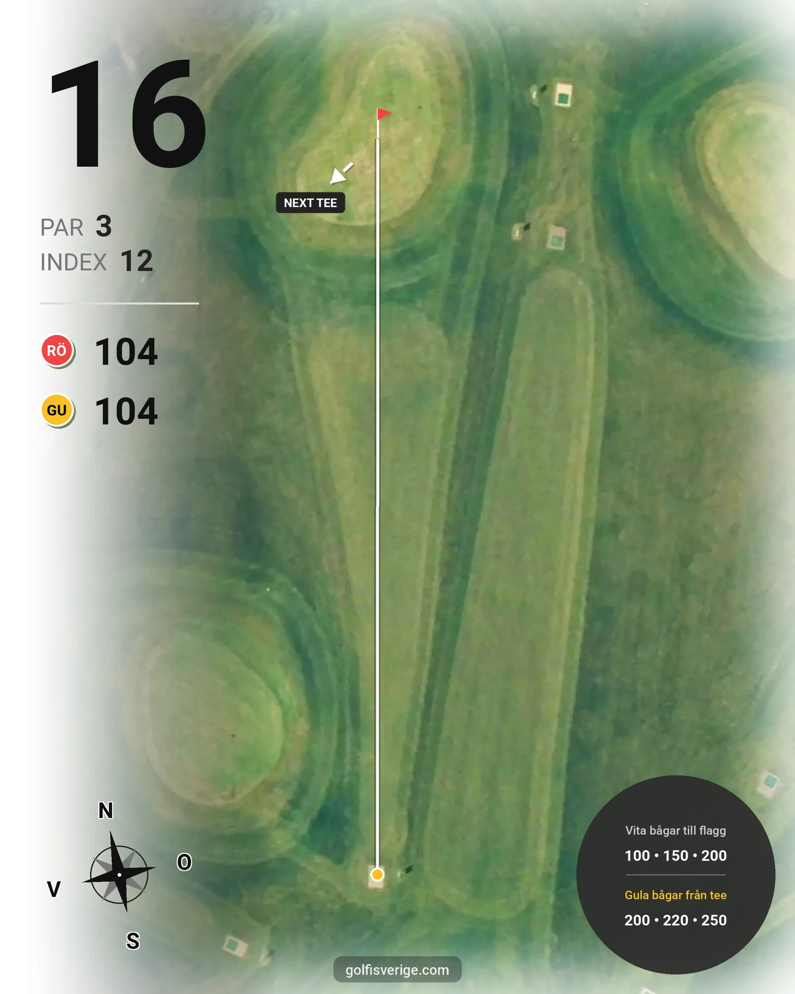 Banguide Akademi banan 18 hål par 3 på HG Golf Glumslöv - Hål 16 karta