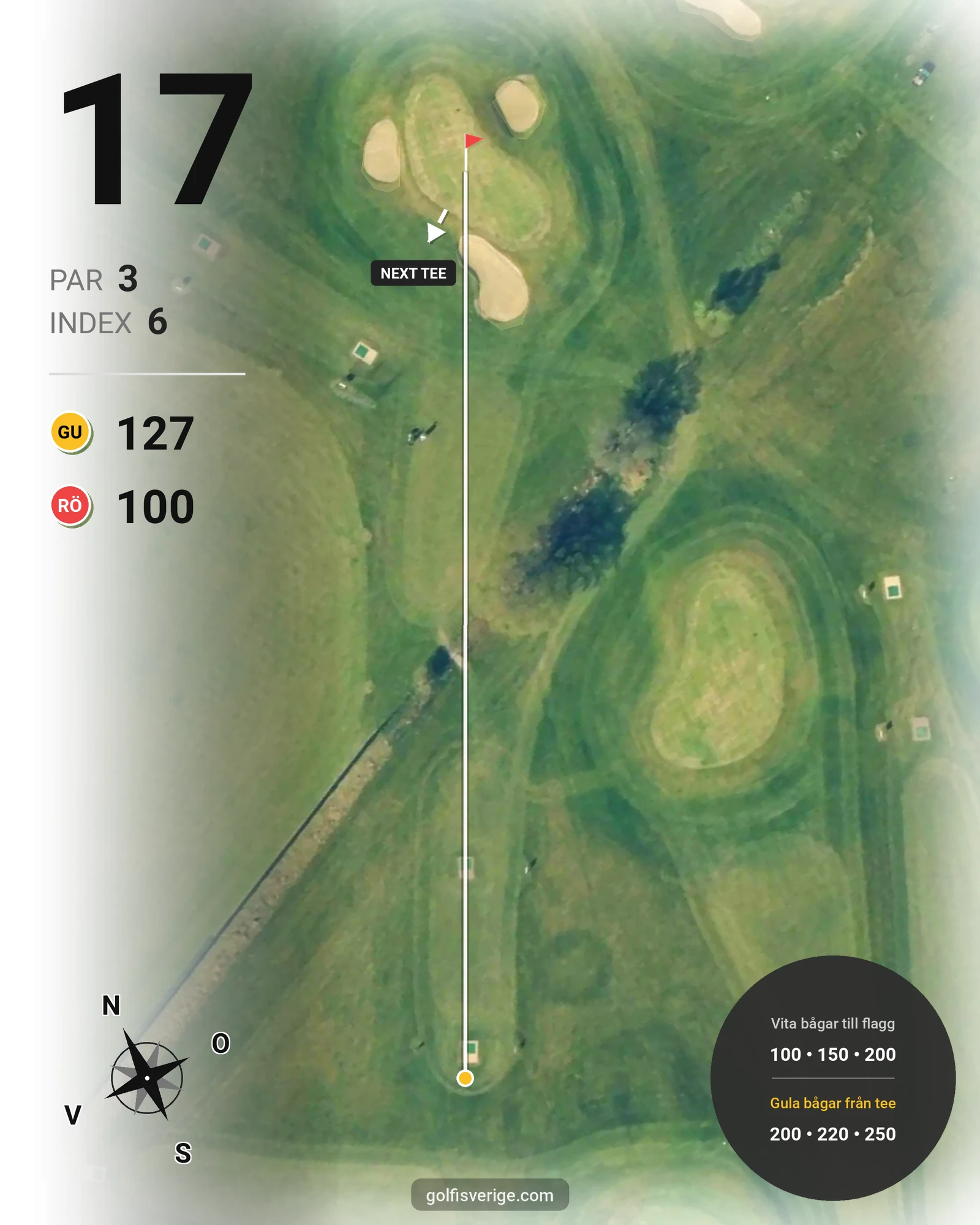 Banguide Akademi banan 18 hål par 3 på HG Golf Glumslöv - Hål 17 karta