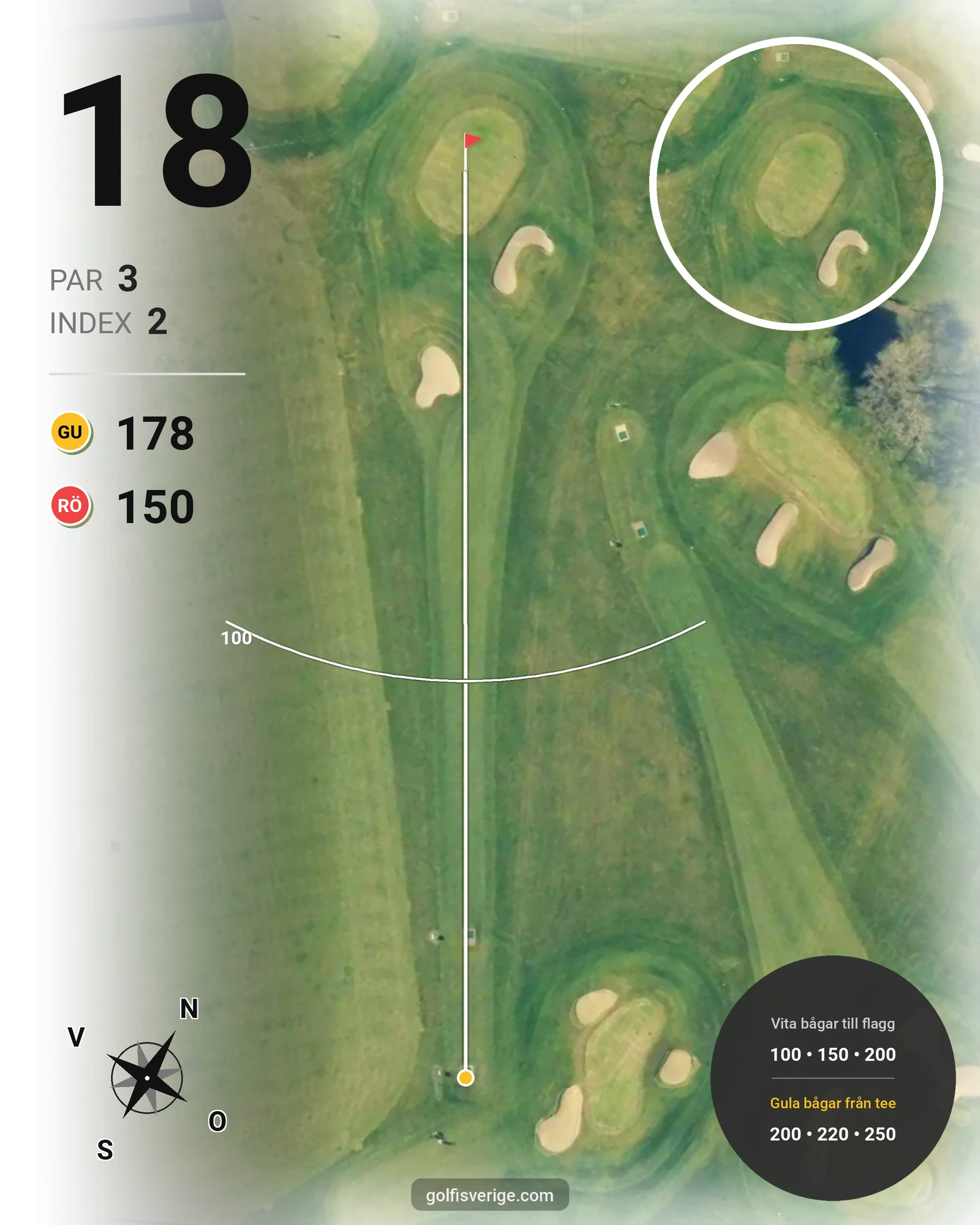 Banguide Akademi banan 18 hål par 3 på HG Golf Glumslöv - Hål 18 karta