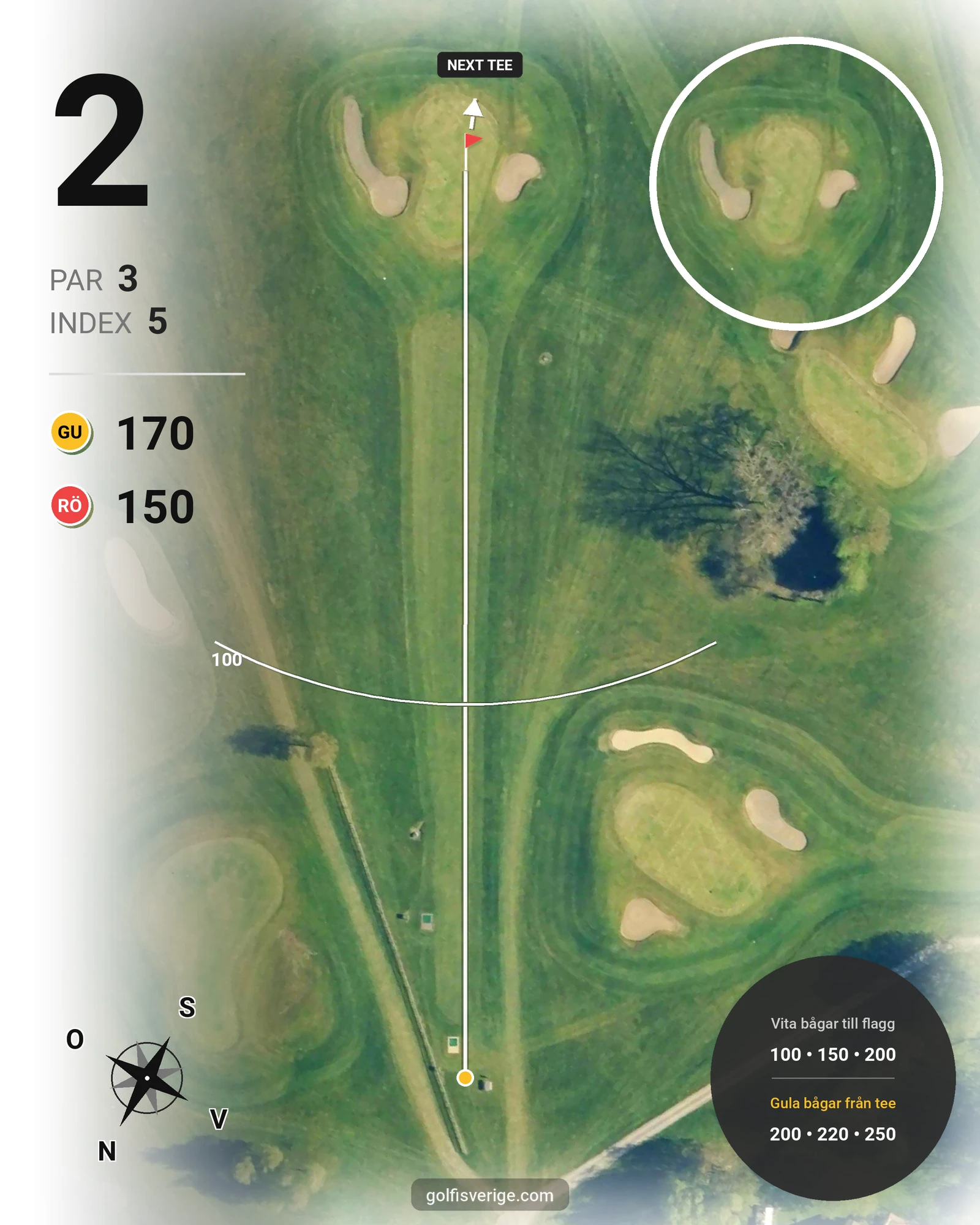 Banguide Akademi banan 18 hål par 3 på HG Golf Glumslöv - Hål 2 karta