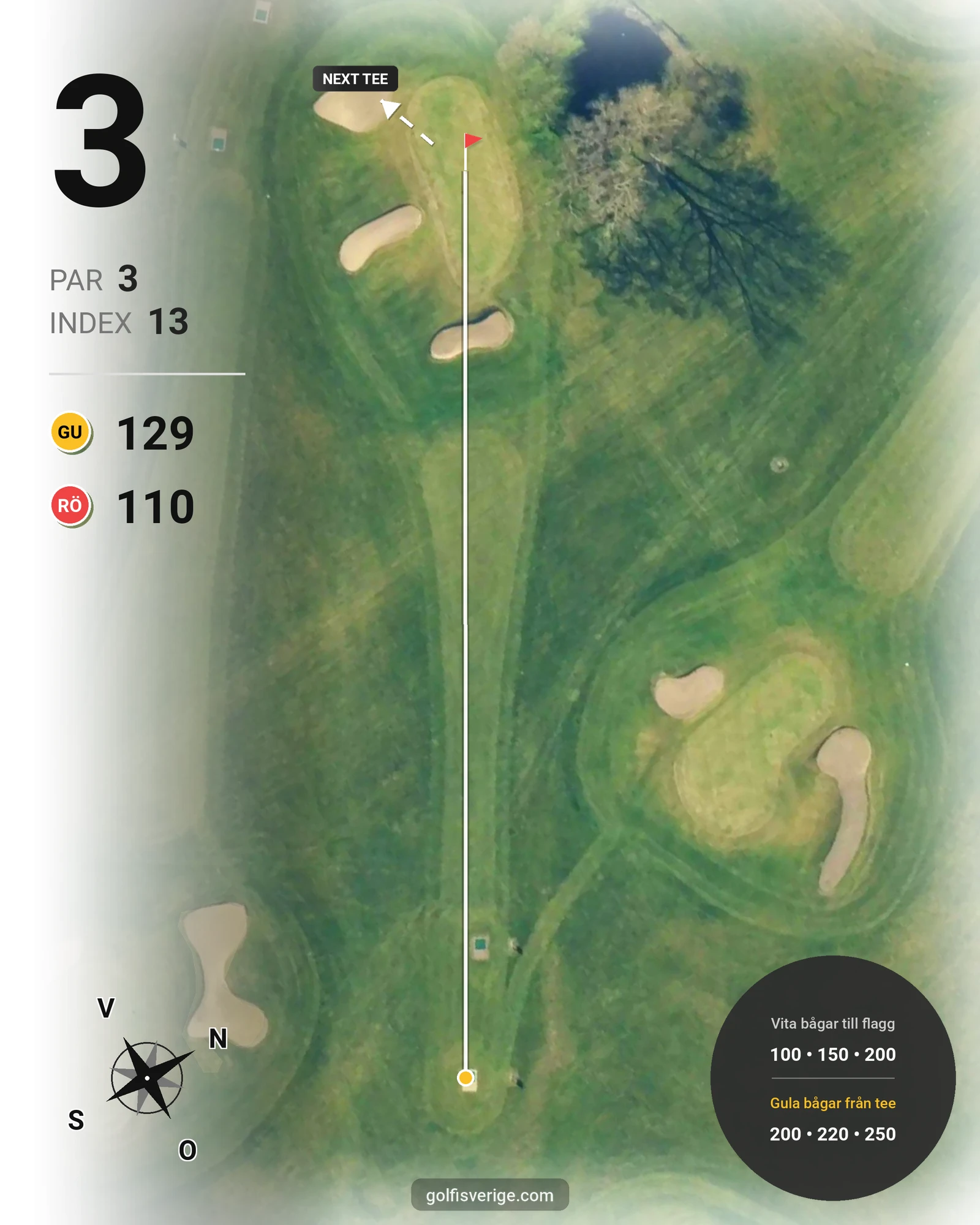 Banguide Akademi banan 18 hål par 3 på HG Golf Glumslöv - Hål 3 karta
