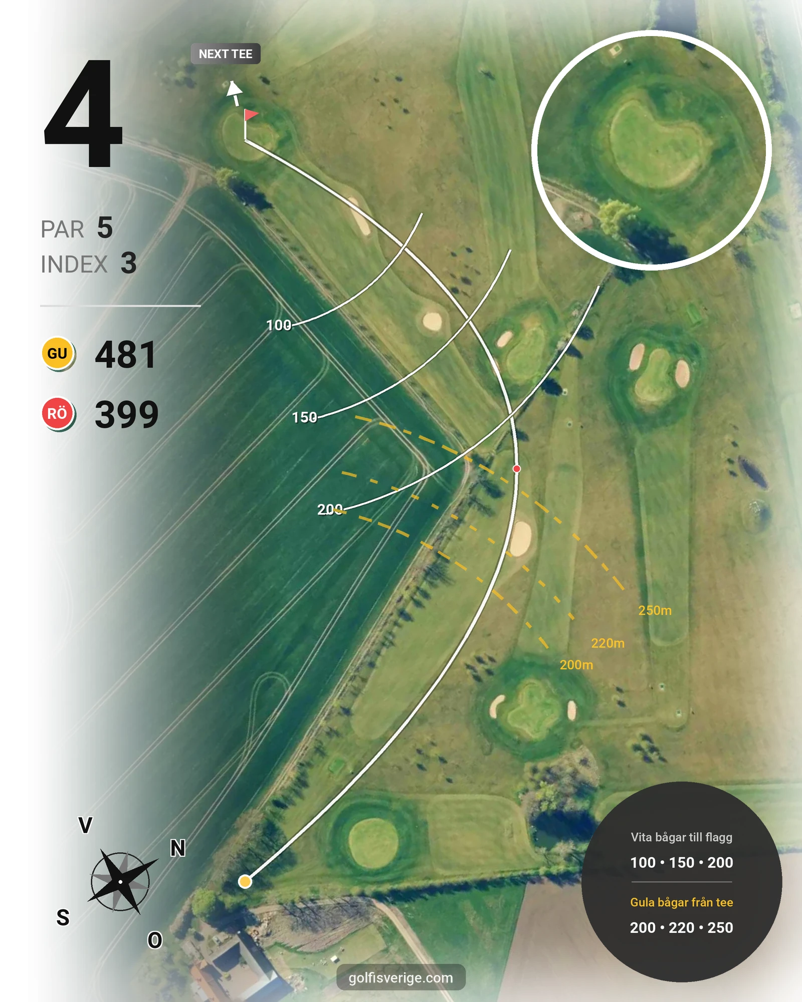 Banguide Björkbanan 9 hål på HG Golf Glumslöv - Hål 4 karta