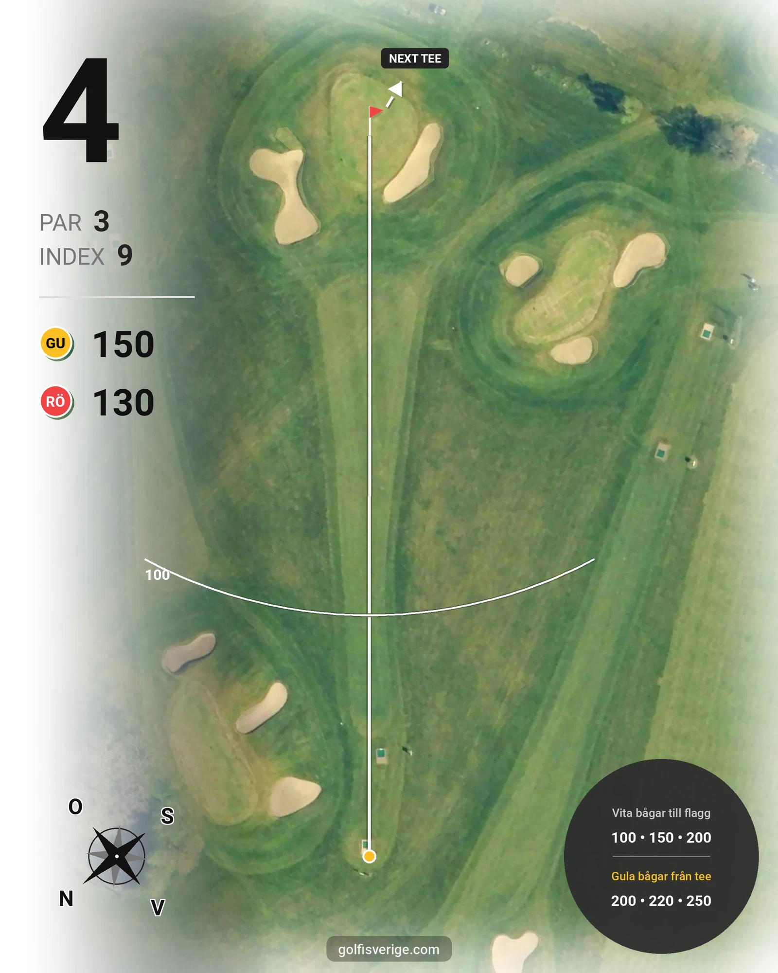 Banguide Akademi banan 18 hål par 3 på HG Golf Glumslöv - Hål 4 karta