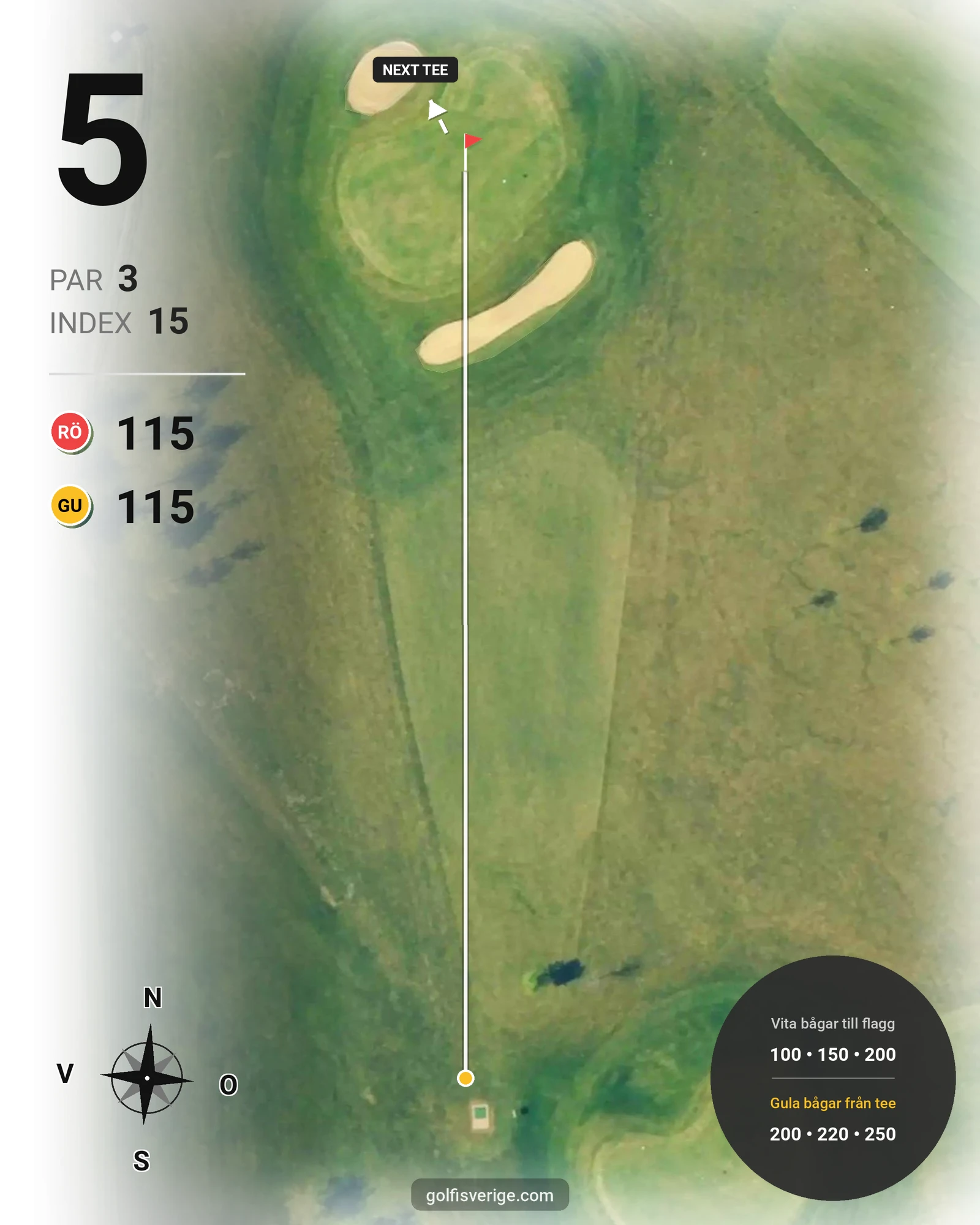Banguide Björkbanan 9 hål på HG Golf Glumslöv - Hål 5 karta